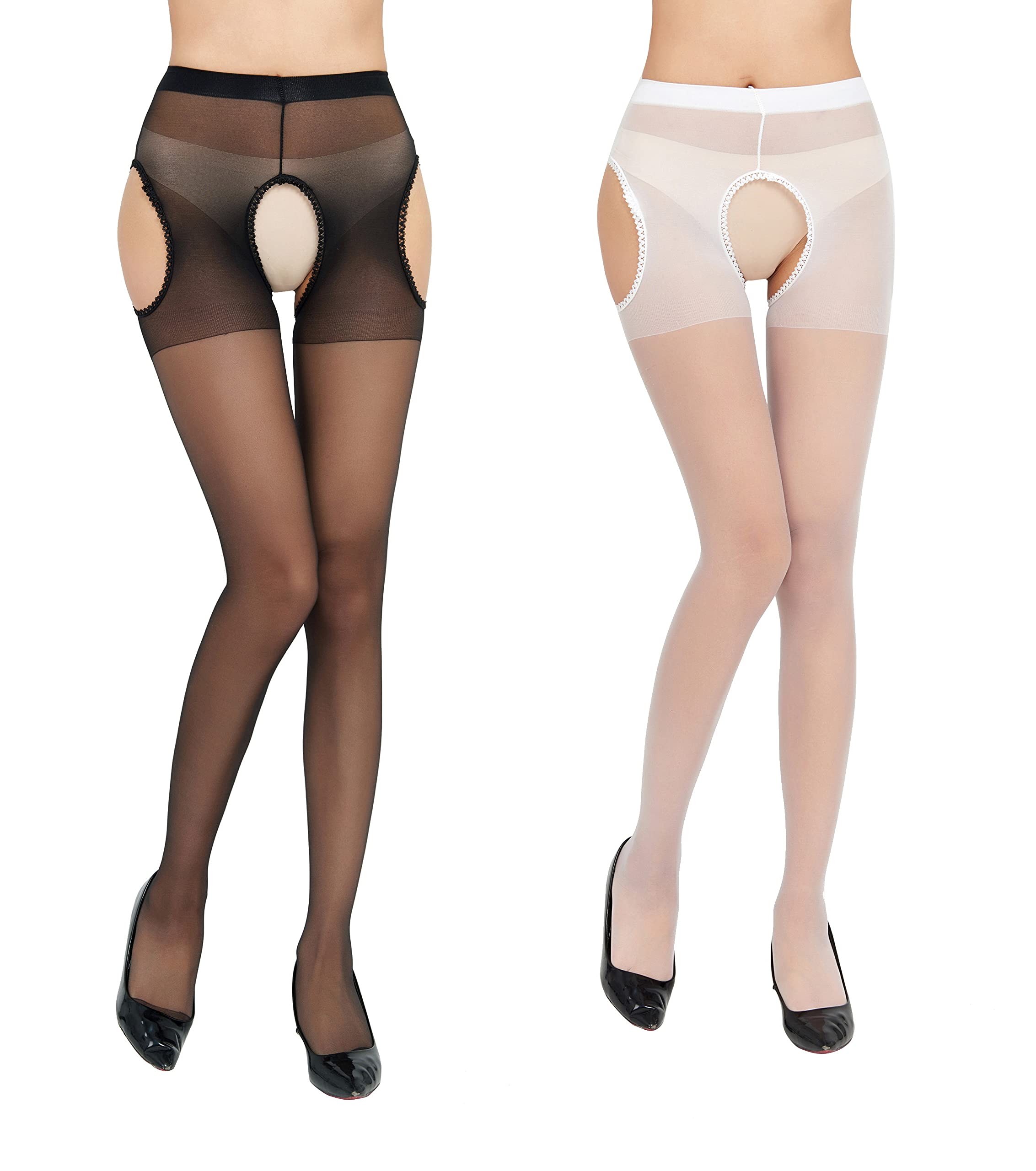 PERAMBRY Women's Sexy Thigh High Stockings - 12 Denier Sheer Silky Pantyhose with Hollow Out Design | Perfect for Date Night, Cosplay & Special Occasions