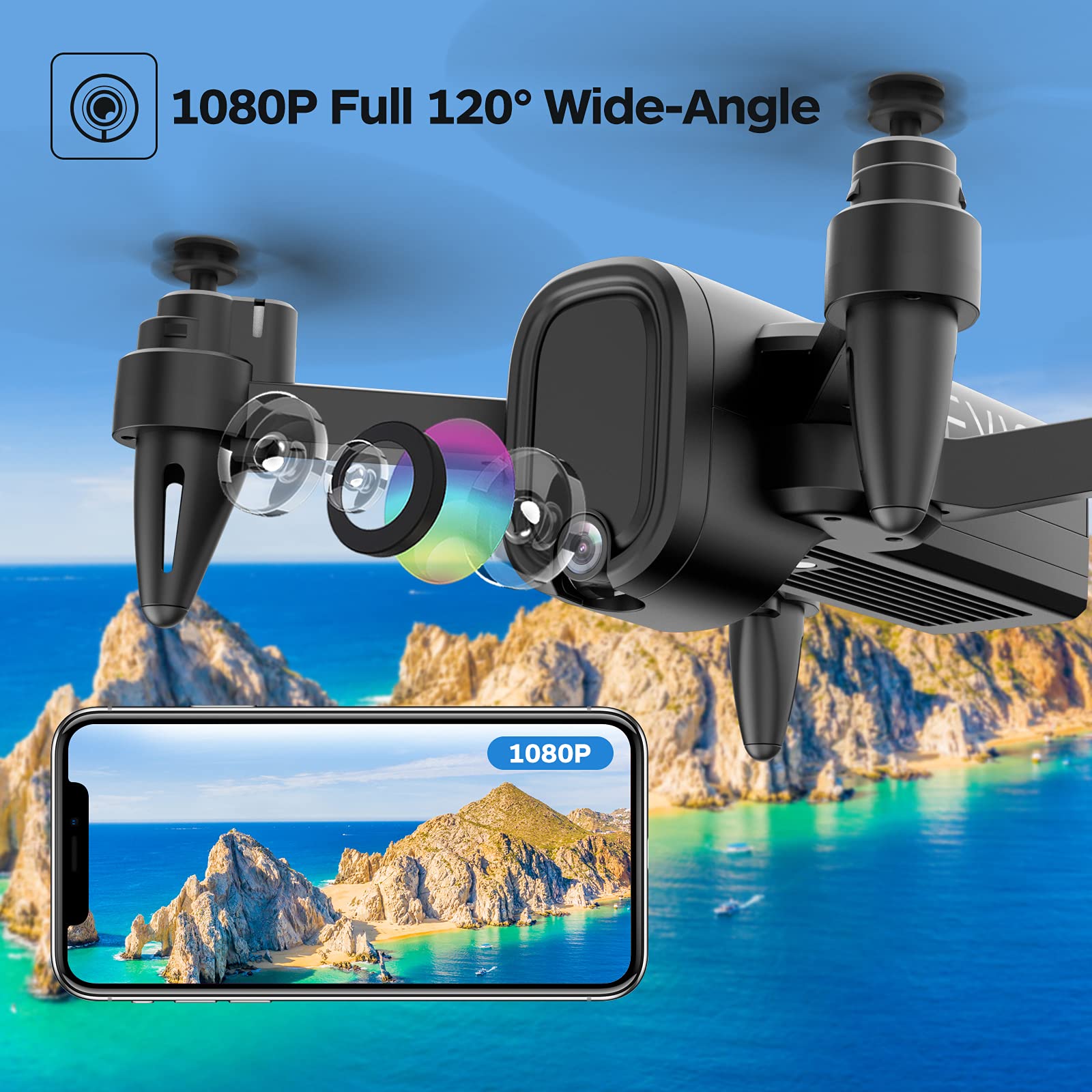 HR H6 Drone with 1080P HD Camera | Altitude Hold & Headless Mode | Foldable RC Quadcopter with Carrying Case | Best Drone Toys Gifts for Boys, Girls & Adults (Black) | Perfect for Outdoor Adventures, Aerial Photography & Beginner Pilots