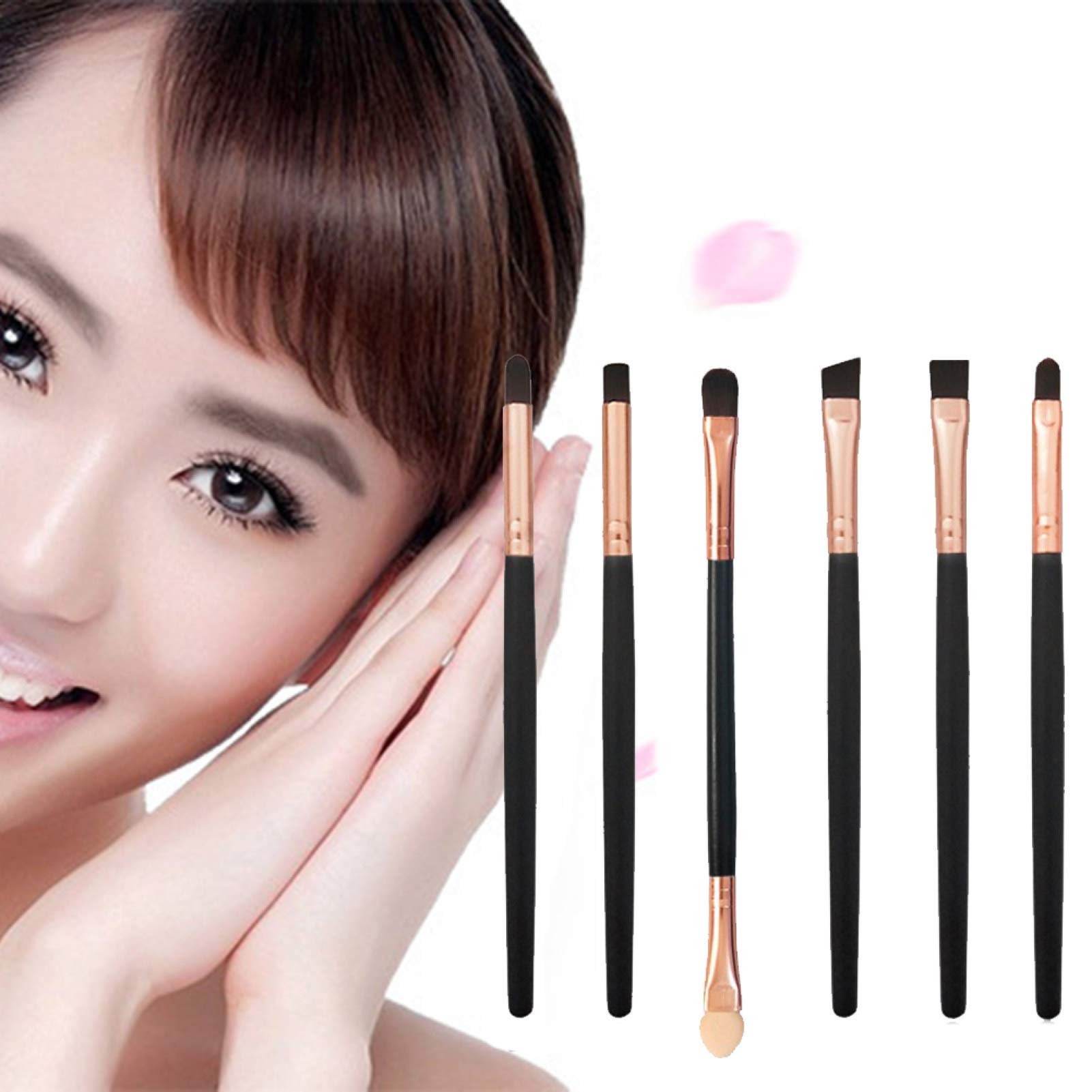 Professional 6-Piece Makeup Brush Set - Rose Gold Cosmetic Brushes for Eyeshadow, Eyeliner & Eyebrow | Perfect for Travel & Everyday Makeup Application