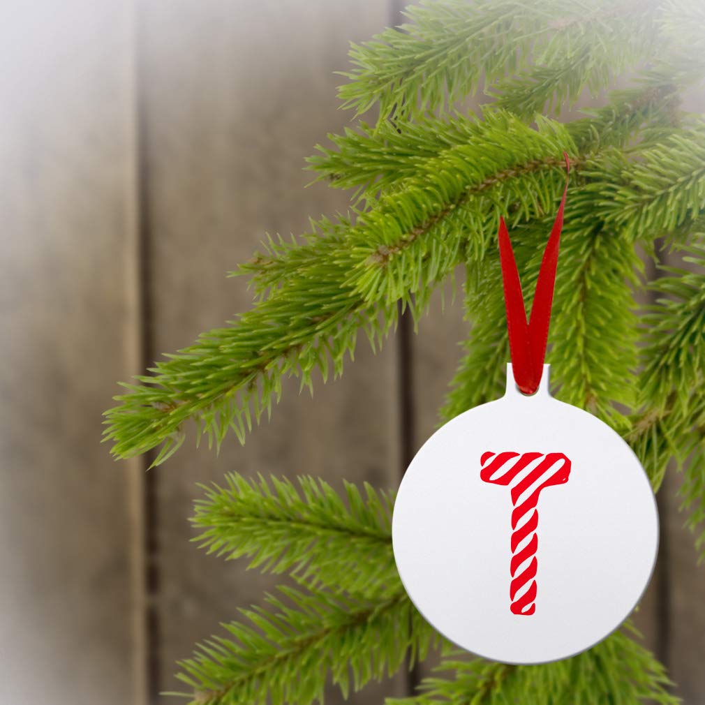 Personalized Red Letter T Christmas Ornament - Aluminum Ball Shape with Red Ribbon, 2-Sided Printing - Perfect Holiday Gift for Tree Decor, Stocking Stuffers & Festive Home Decor