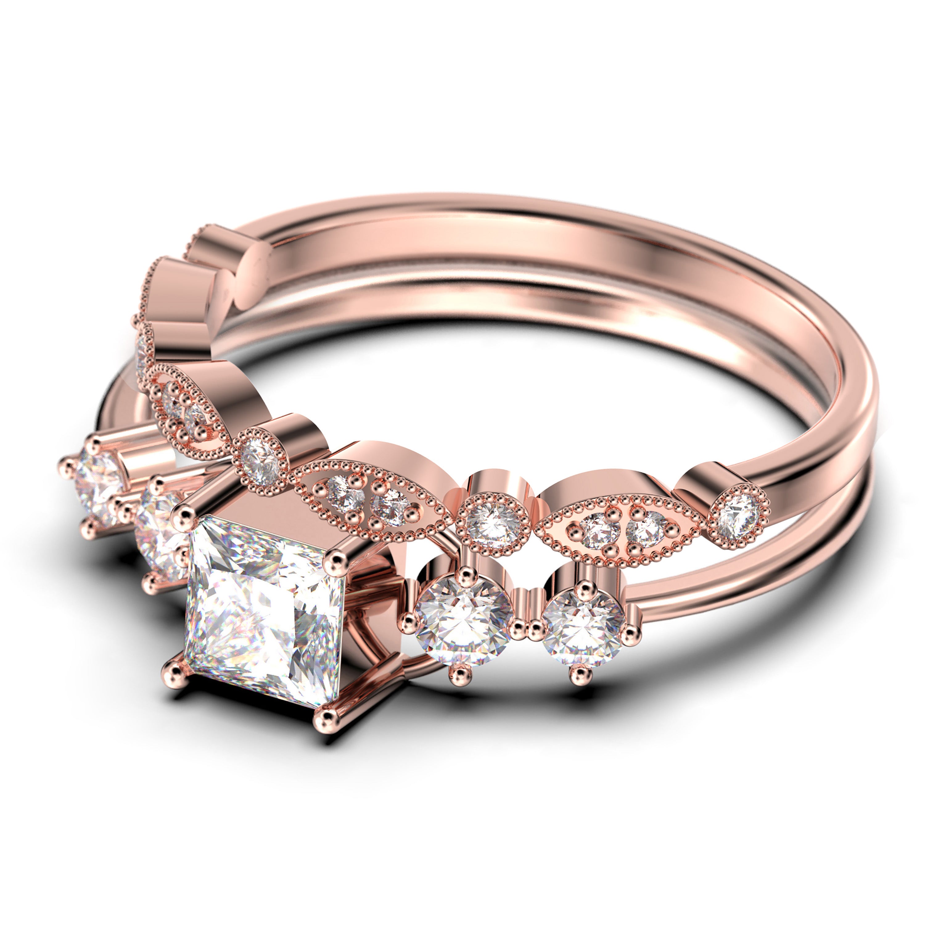 1.25 Carat Princess Cut Moissanite Engagement Ring & Wedding Band Set in 925 Sterling Silver with 18K Gold Plating - Minimalist Anniversary Ring for Women, Bridal Jewelry Gift for Her | Perfect for Proposals, Weddings & Special Occasions