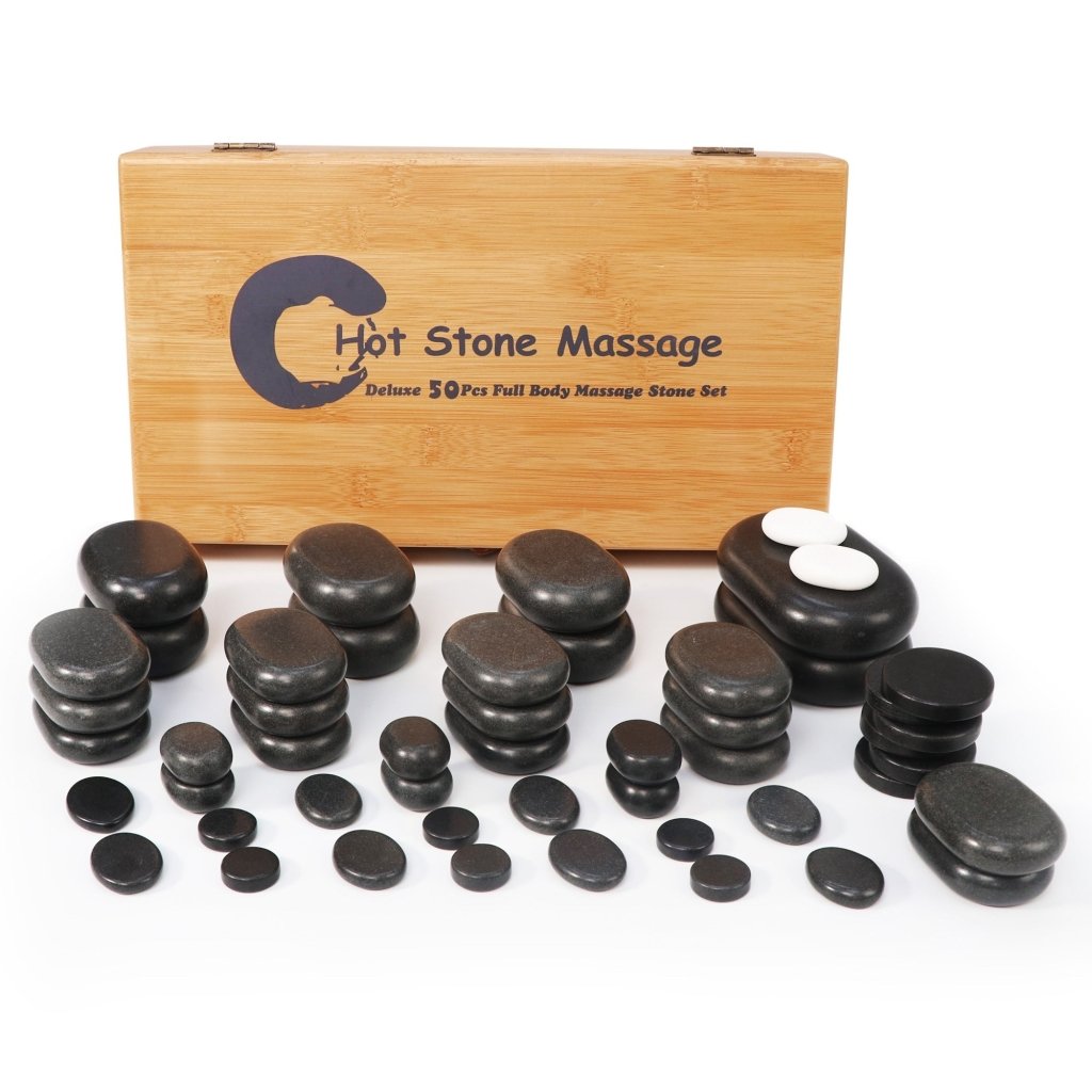 Premium 50-Piece Hot & Cold Stone Massage Therapy Kit - Natural Black Lava Basalt & White Marble Stones for Relaxation, Spa, Professional Use - Perfect for Full Body Massage, Stress Relief & Muscle Therapy