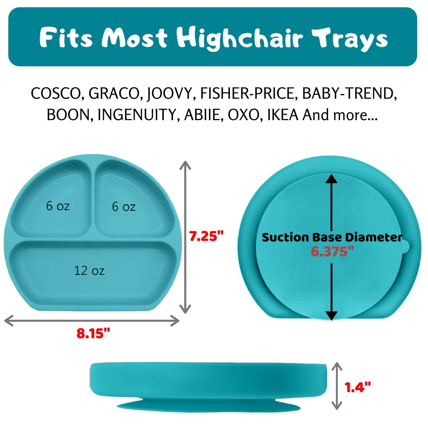 Non-Slip Silicone Suction Plate for Toddlers - BPA Free, 100% Food-Grade | Microwave, Dishwasher & Oven Safe Baby Feeding Plate with Divider | Perfect for High Chairs, Travel & Mess-Free Meals (Turquoise, 1-Pack)