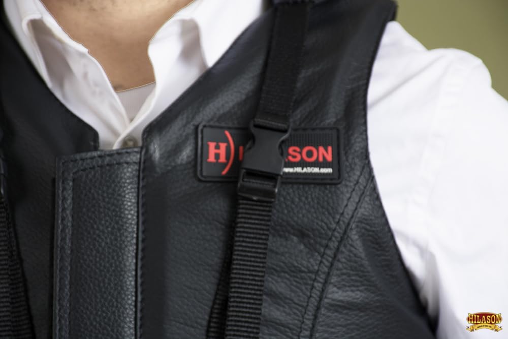 HILASON Black Leather Bull Riding Safety Vest with Tall Collar – Unisex Equestrian Protective Vest for Rodeo, Ranch Work & Western Riding