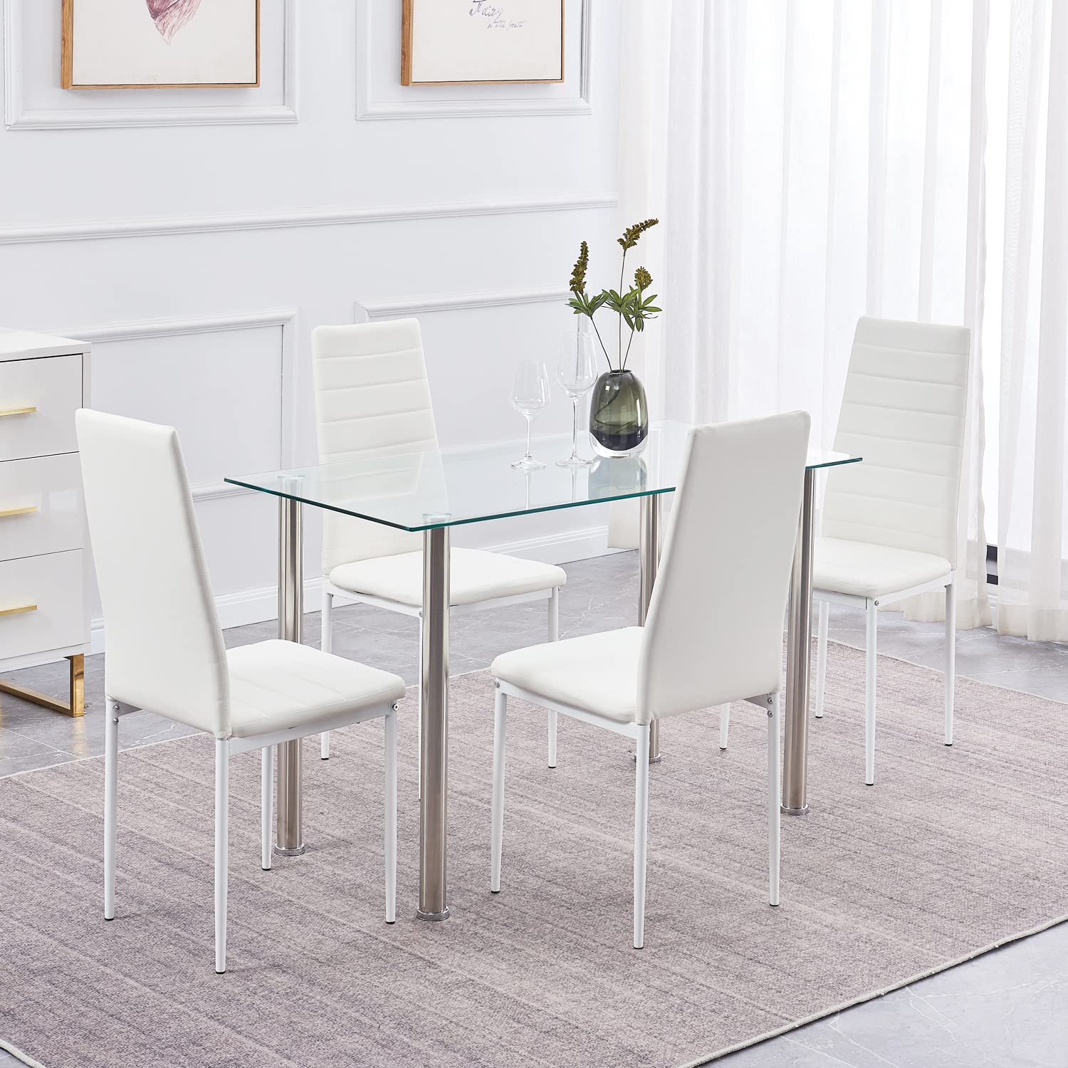 4-Pack White Upholstered Dining Chairs Set - Modern PU Leather Side Chairs with Metal Legs for Kitchen & Dining Room - Washable & Durable for Everyday Use, Dinner Parties & Home Decor