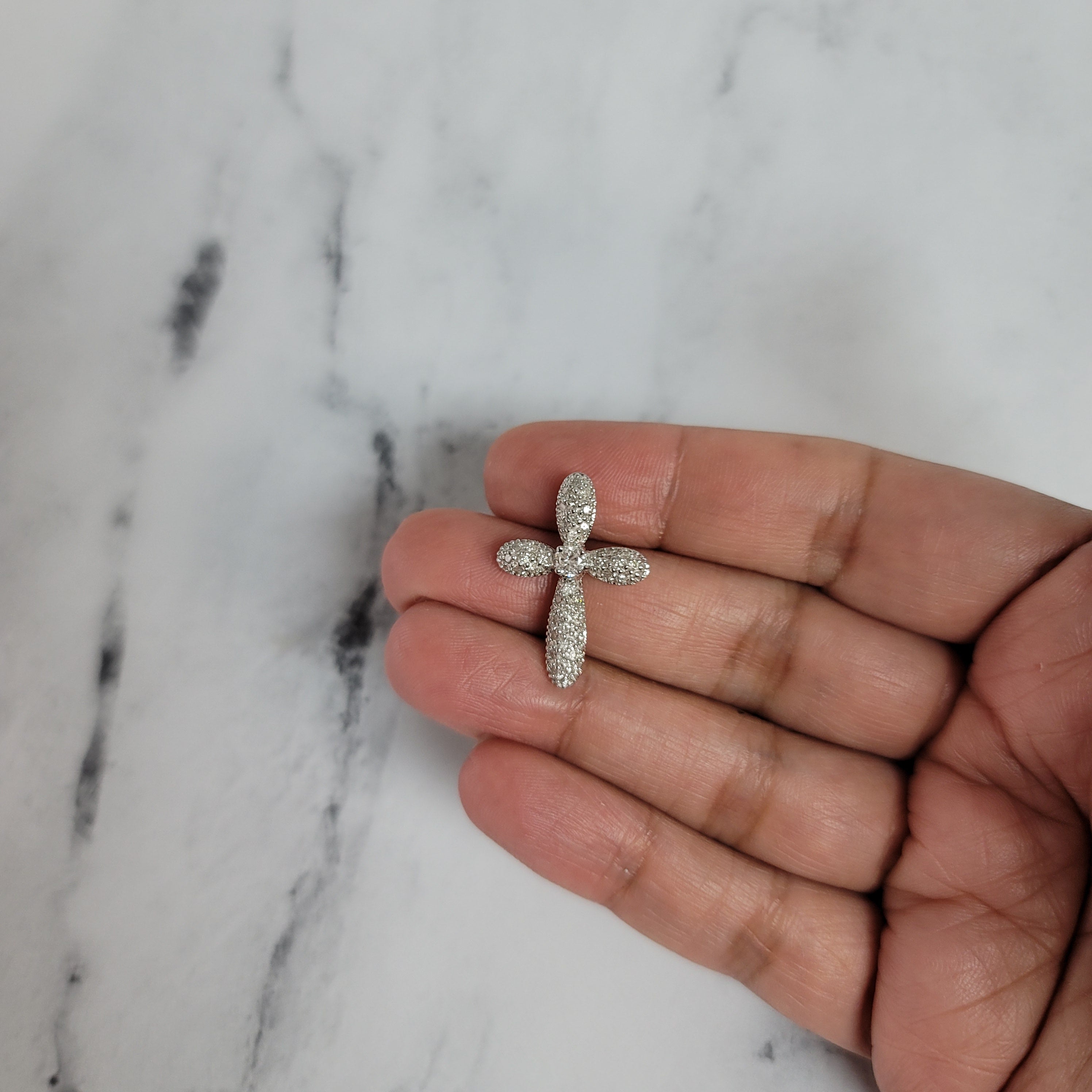 14K White Gold Pave Bubble Diamond Cross Pendant Necklace - 0.54cttw Elegant Religious Jewelry for Women, Perfect for Baptism, First Communion & Special Occasions