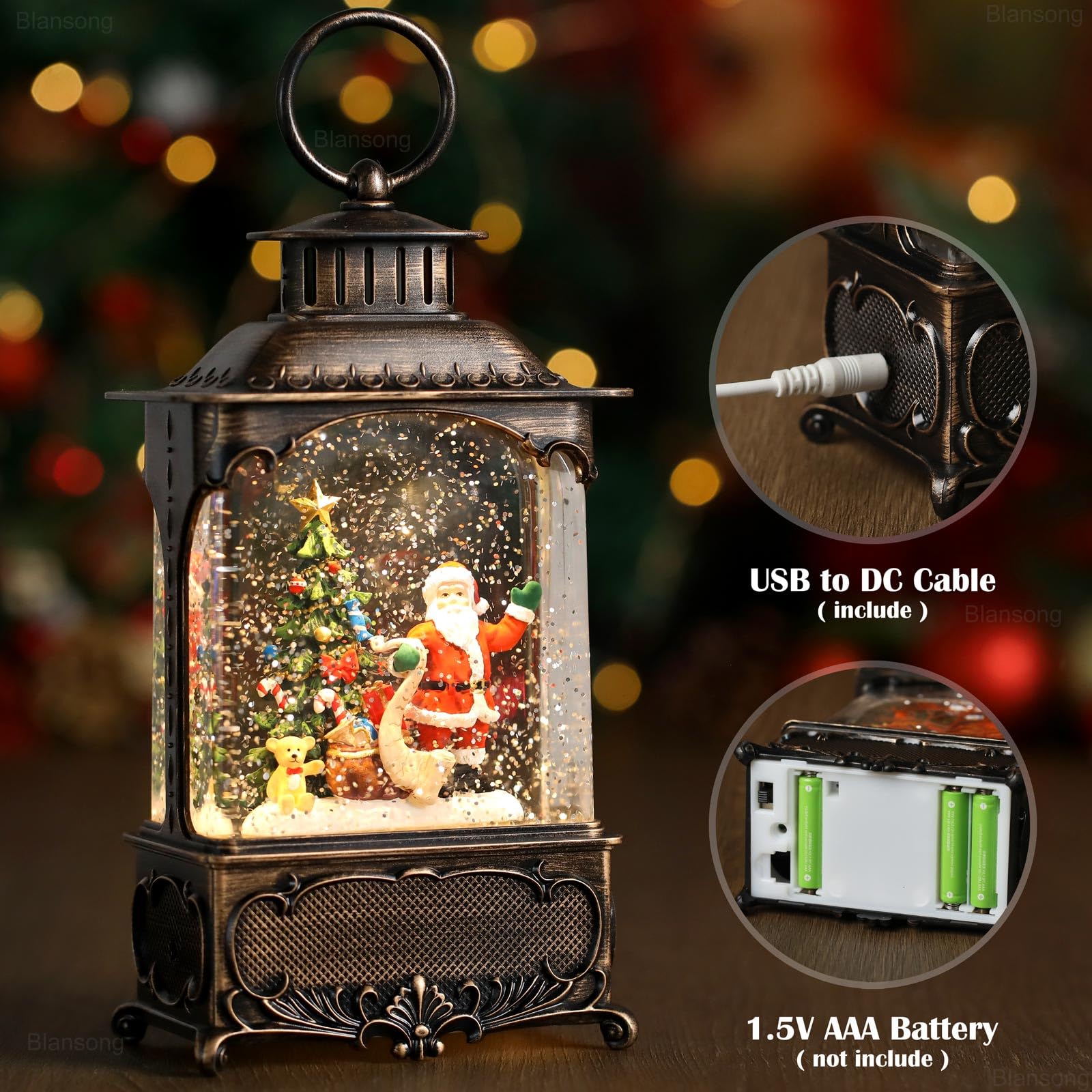 10.2 Inch Christmas Snow Globe Lantern with Timer - USB & Battery Powered Santa Decoration for Home, Office, Party | Perfect for Holiday Decor, Gift Giving & Winter Tabletop Displays