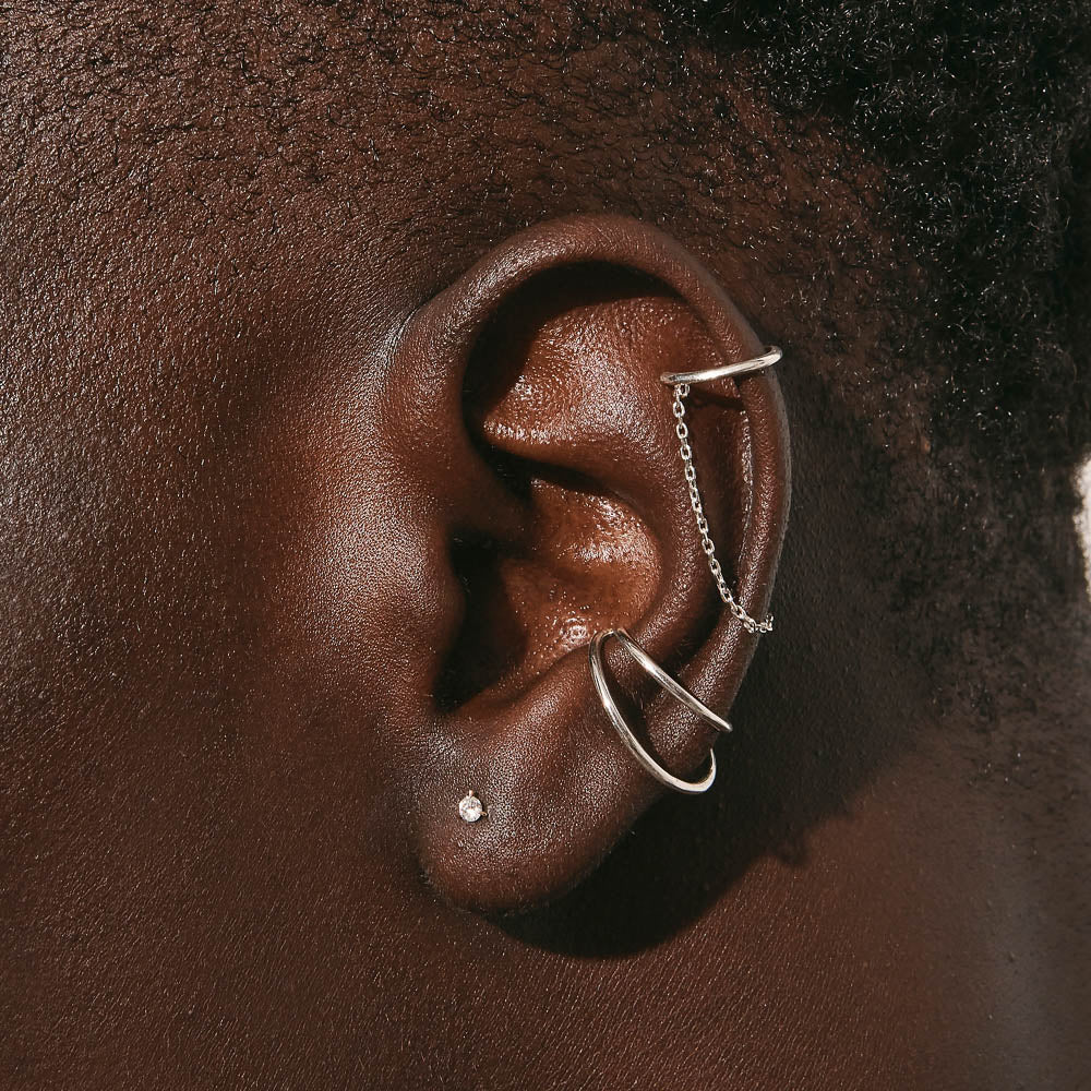 Silver Double Band Single Ear Cuff - Trendy Non-Pierced Ear Jewelry for Women - Perfect for Parties, Weddings & Everyday Wear
