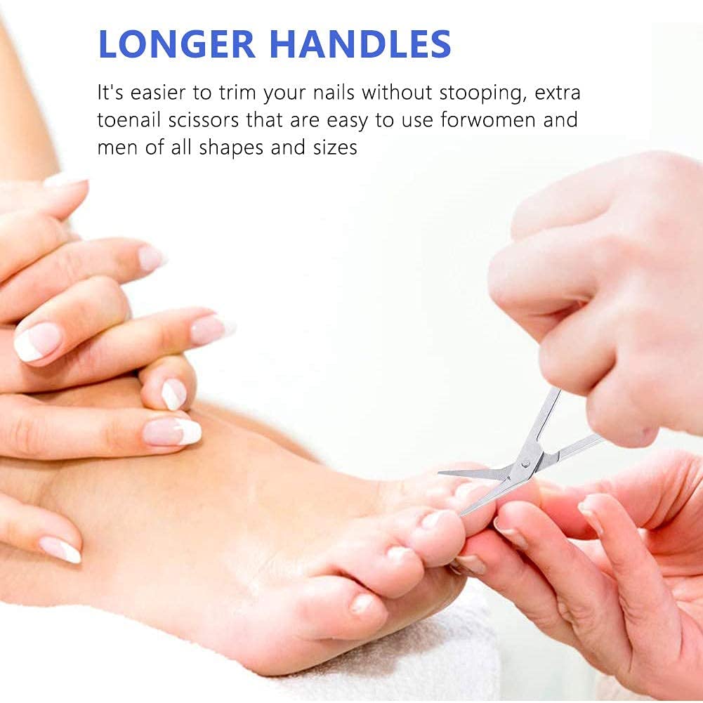 Stainless Steel Toenail Scissors with Long Handle & Easy Grip - Large Loop Design for Seniors & Thick Nails - Perfect for Pedicures, Foot Care & Manicures at Home