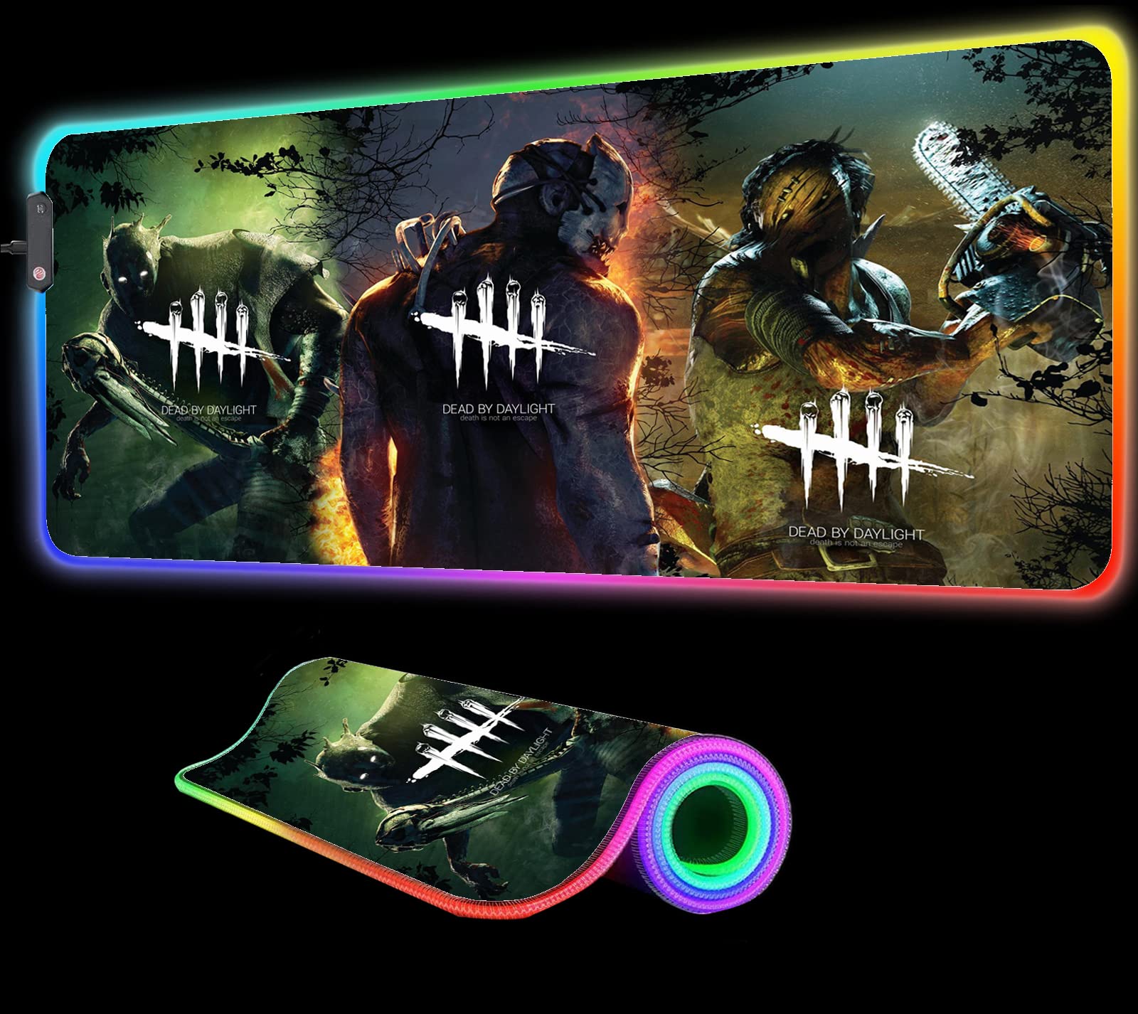 Dead by Daylight RGB LED Gaming Mouse Pad - XXL 39.4x19.7in Large Non-Slip Surface with Glowing Edge for PC, Computer & Backlit Keyboard - Perfect for Esports, FPS & MOBA Gaming Sessions
