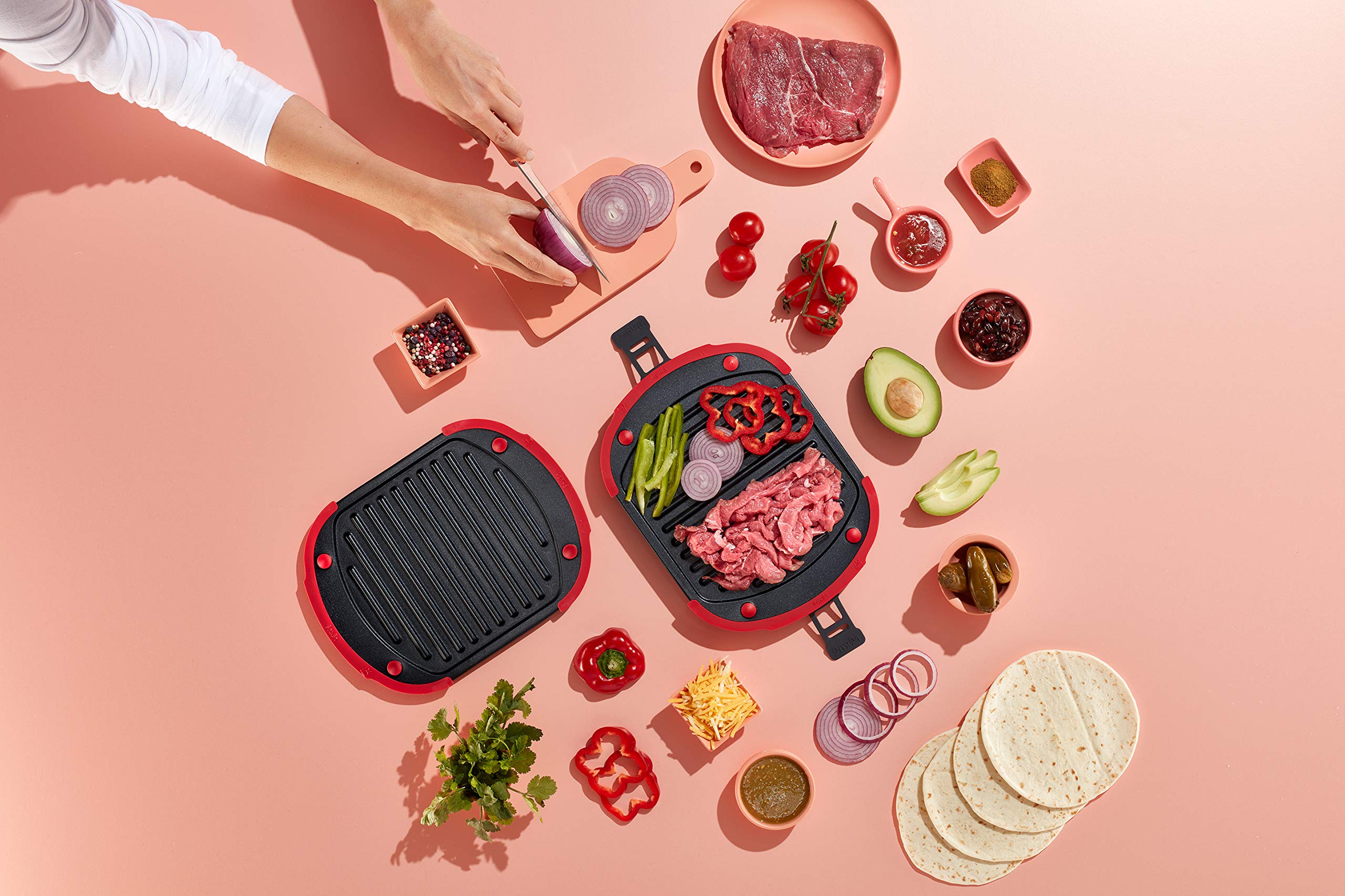 Lekue XL Microwave Grill and Sandwich Maker - Red Panini Press for Quick & Easy Meals - Perfect for Breakfast, Lunch, and Snacks at Home or Office