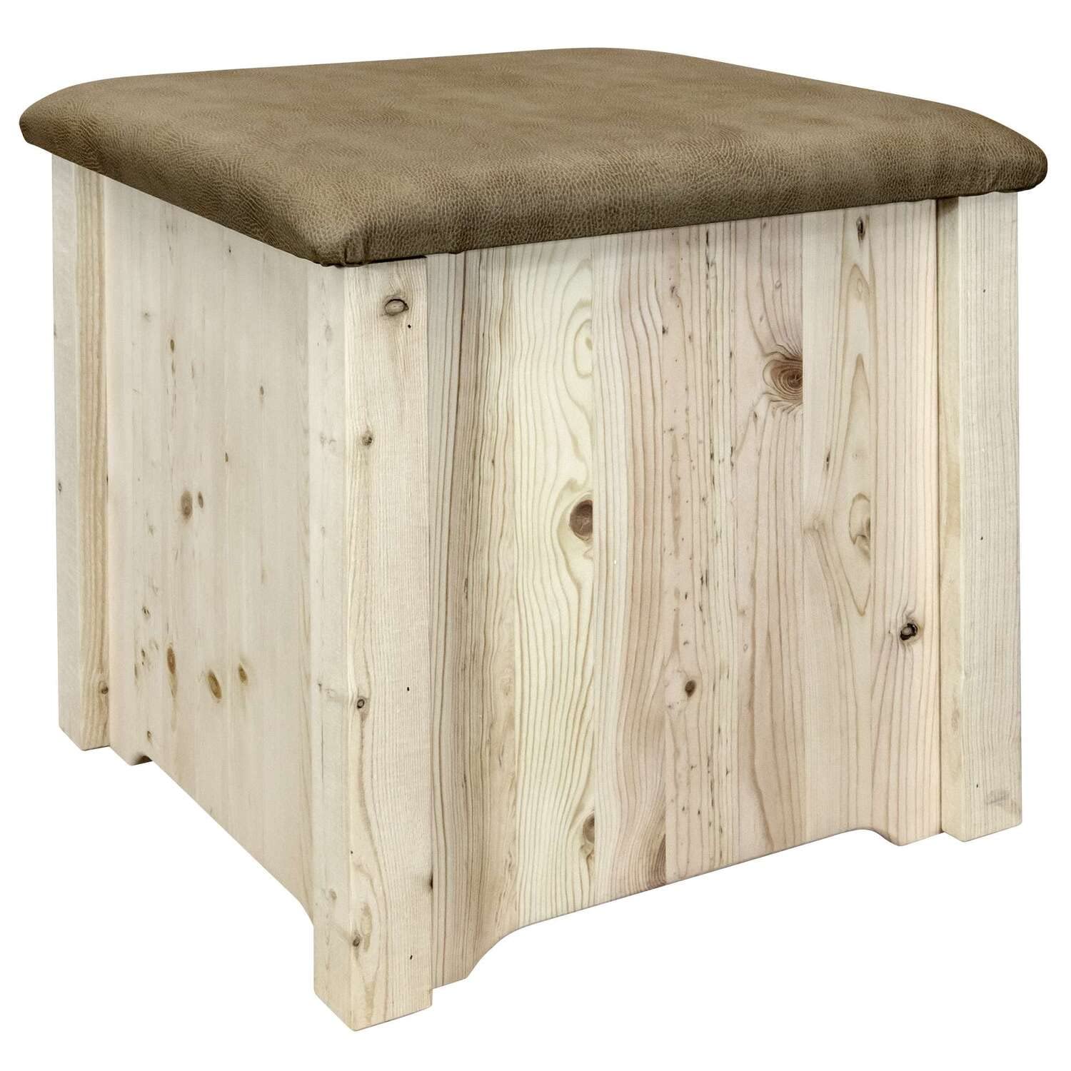 Montana Woodworks Homestead Collection Upholstered Storage Ottoman with Clear Lacquer Finish - Perfect for Living Room, Bedroom & Home Decor