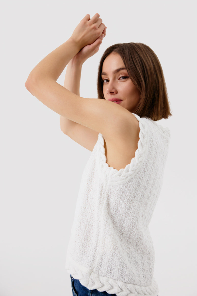 Aya Sleeveless Women's Cardigan - Lightweight Summer Open Front Knit Cover Up - Perfect for Beach, Office & Casual Outfits (White)