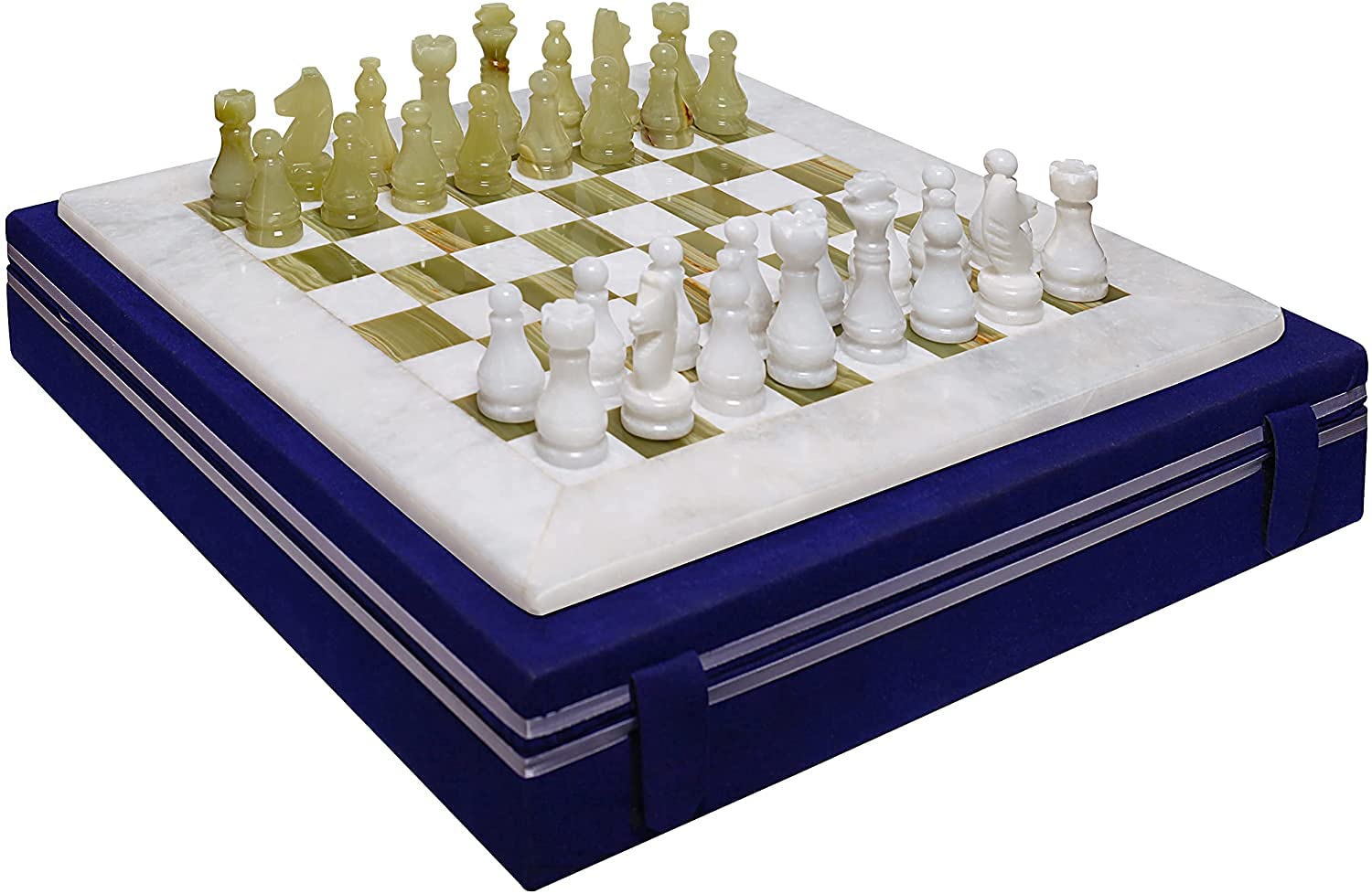 Handcrafted 12-Inch White & Green Onyx Marble Chess Set for Adults - Tournament Style Board Game - Non-Magnetic Durable Chess Pieces - Elegant Gift for Chess Lovers - Perfect for Home Decor, Game Nights & Office Display