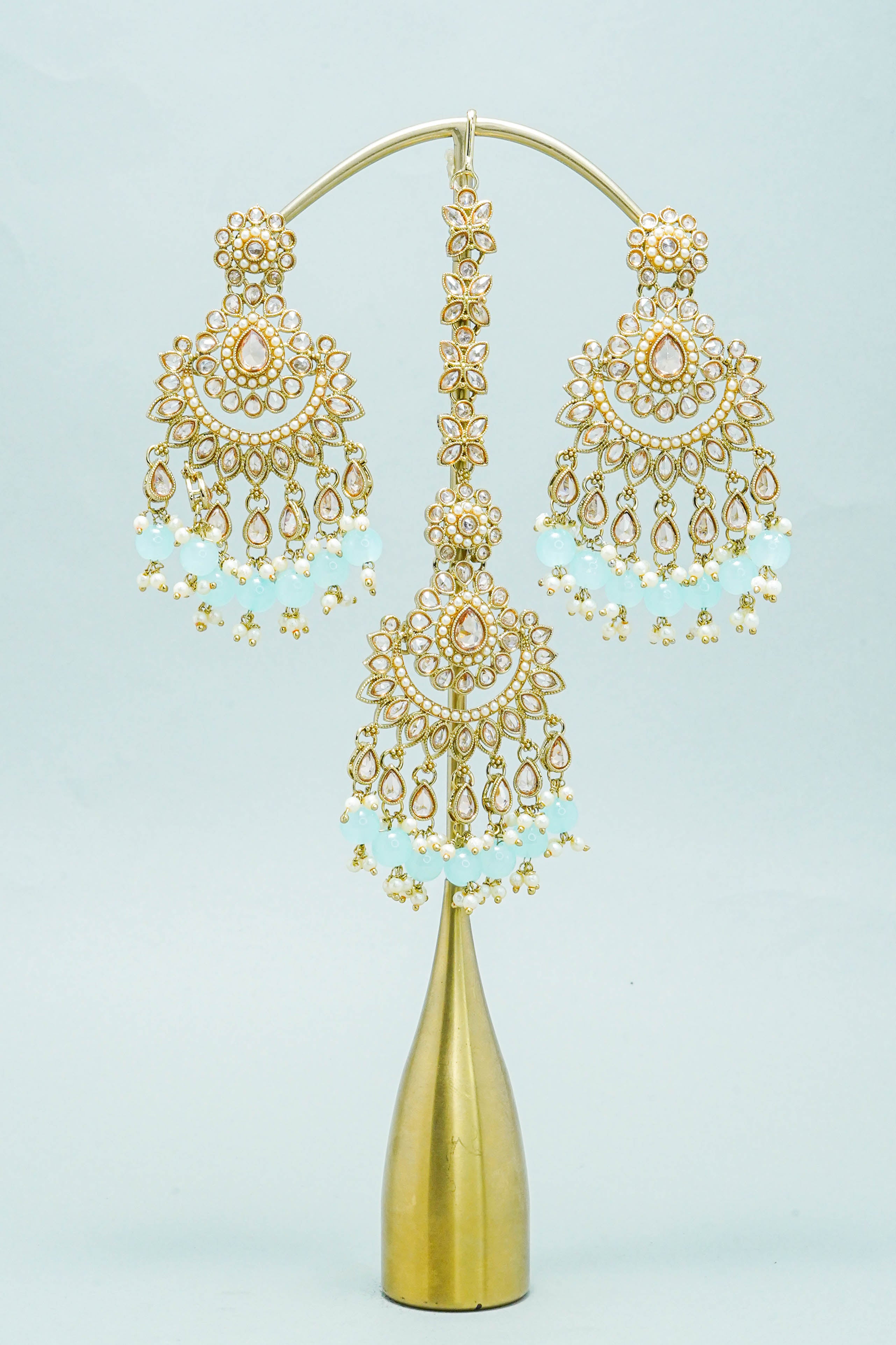 Exquisite Polki Earrings with Tikka - Traditional Indian Jewelry for Weddings, Festivals & Special Occasions