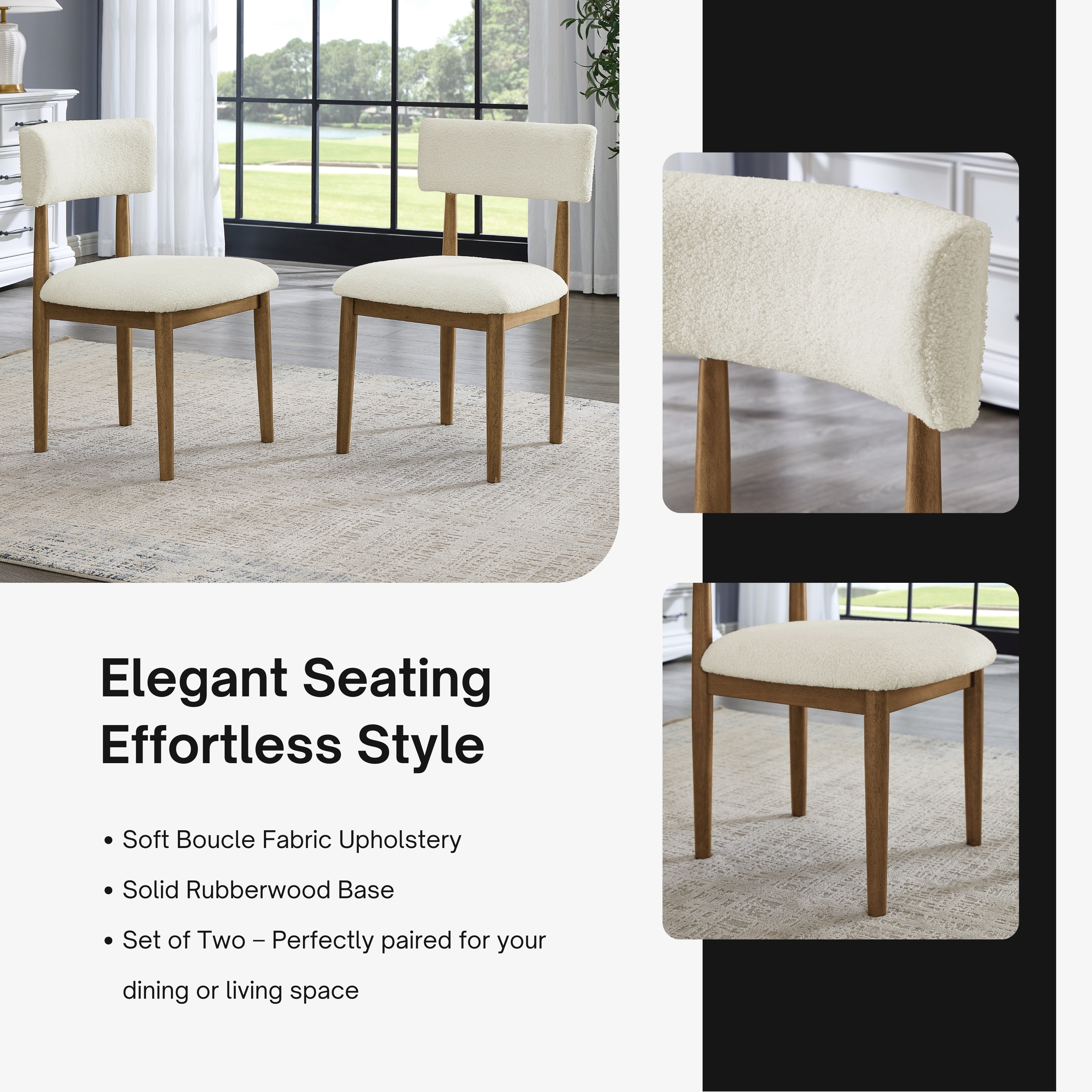 Roundhill Furniture Ellis Boucle Upholstered Dining Chairs Set of 2 - Modern Velvet Accent Chairs for Kitchen, Dining Room & Home Decor