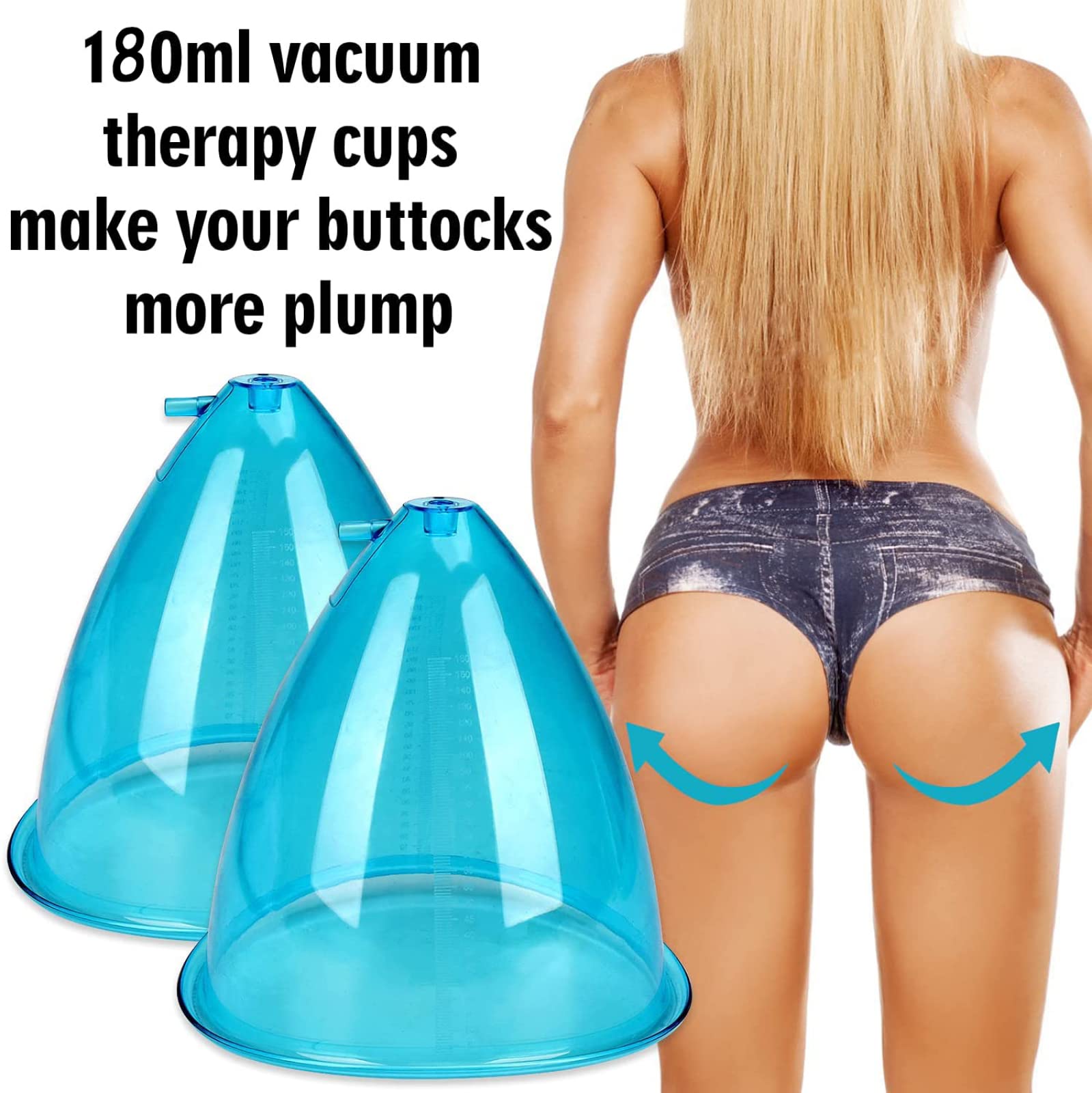 180ml Large Vacuum Suction Cup for Buttocks Lifting - Professional Body Massage Cupping Therapy Tools - Blue - Perfect for Home Spa, Cellulite Reduction & Body Contouring