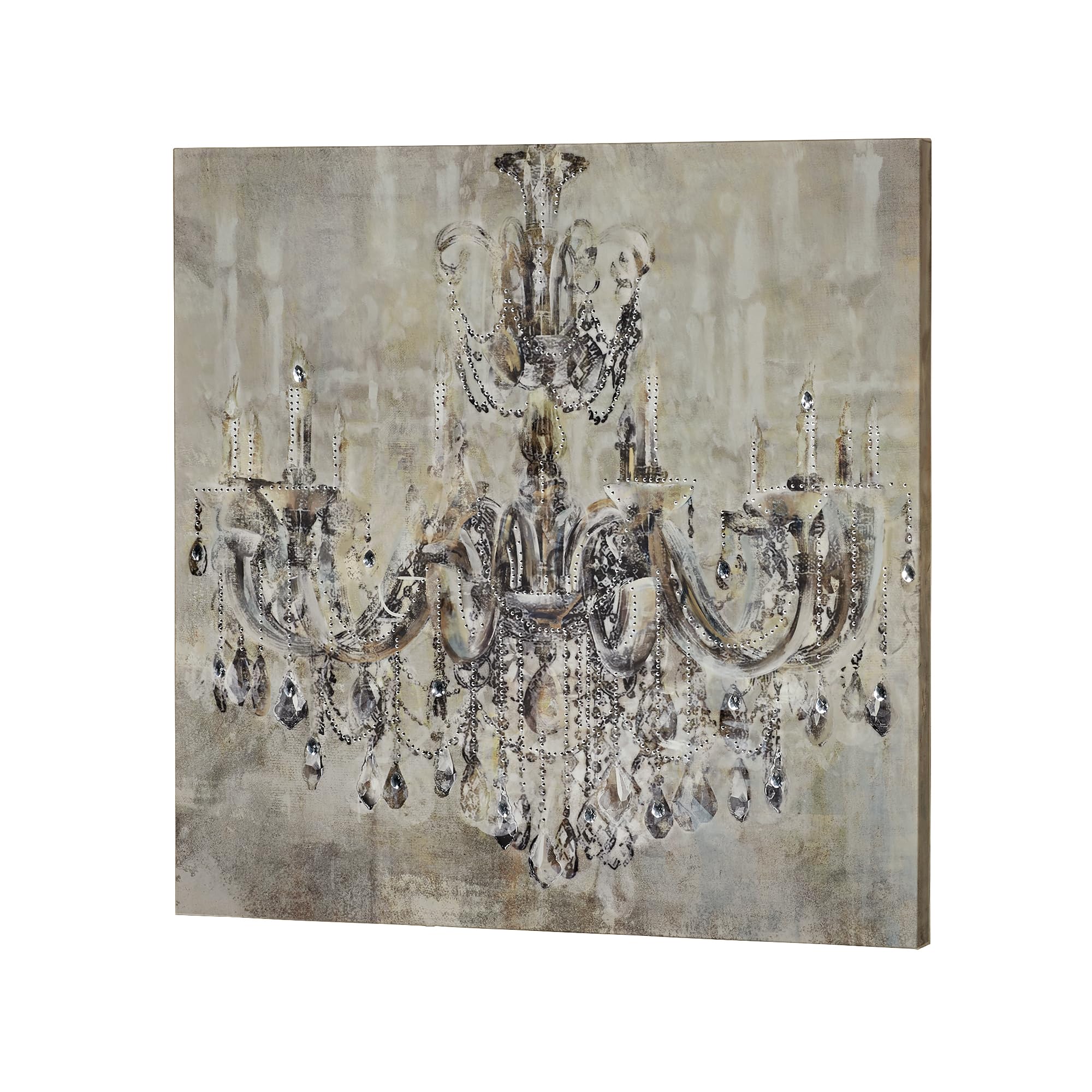 Abstract Elegant Chandelier Giclee Canvas Wall Art - Amber, Beige, Gray, Off-white & Black - 32x32 Inch Square Modern Home Decor - Perfect for Living Room, Bedroom or Office Wall Art