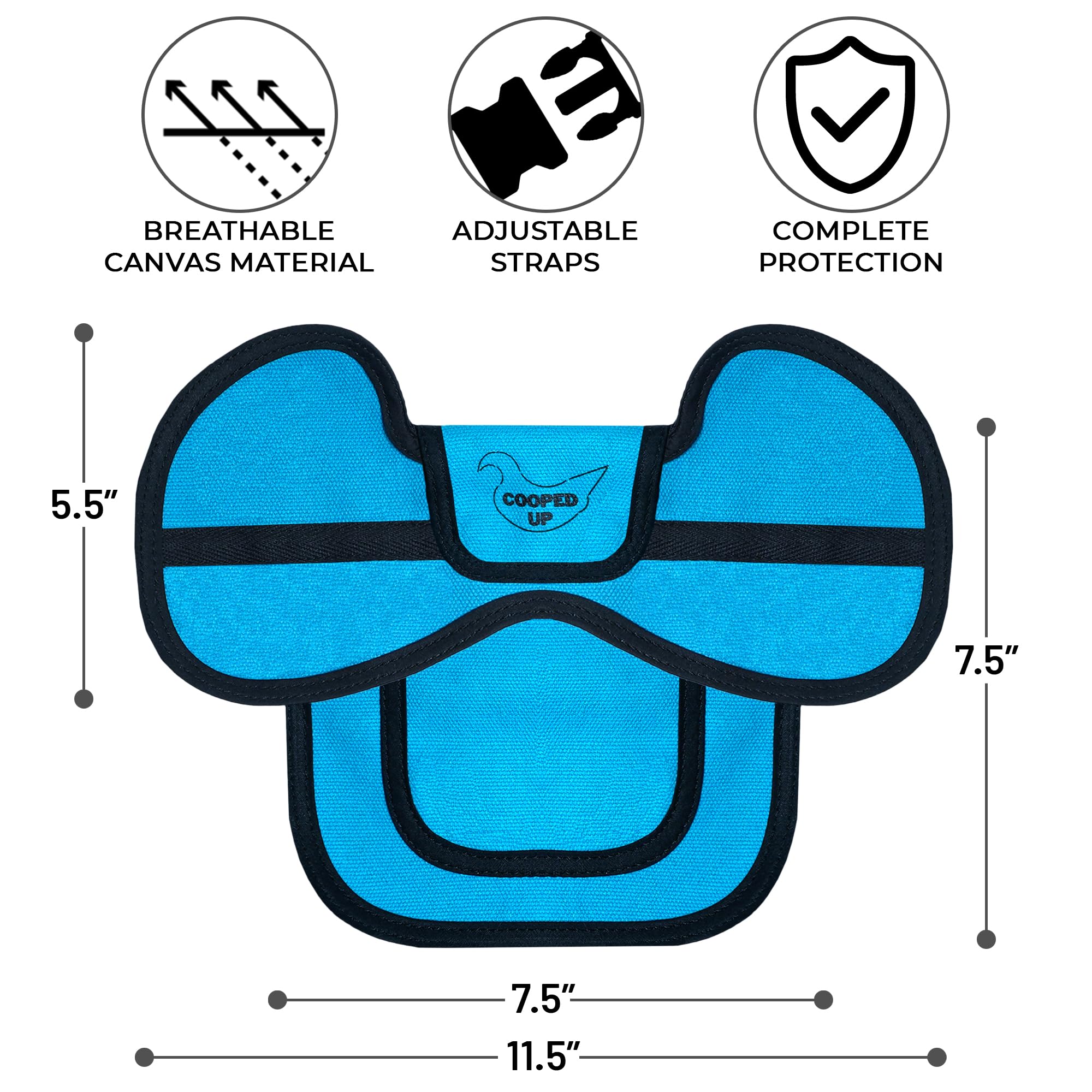 COOPED UP Adjustable Chicken Saddle for Medium-Large Hens - Breathable Canvas Wing Protector with Secure Straps (Blue) | Prevent Feather Loss & Pecking Injuries for Backyard Chickens