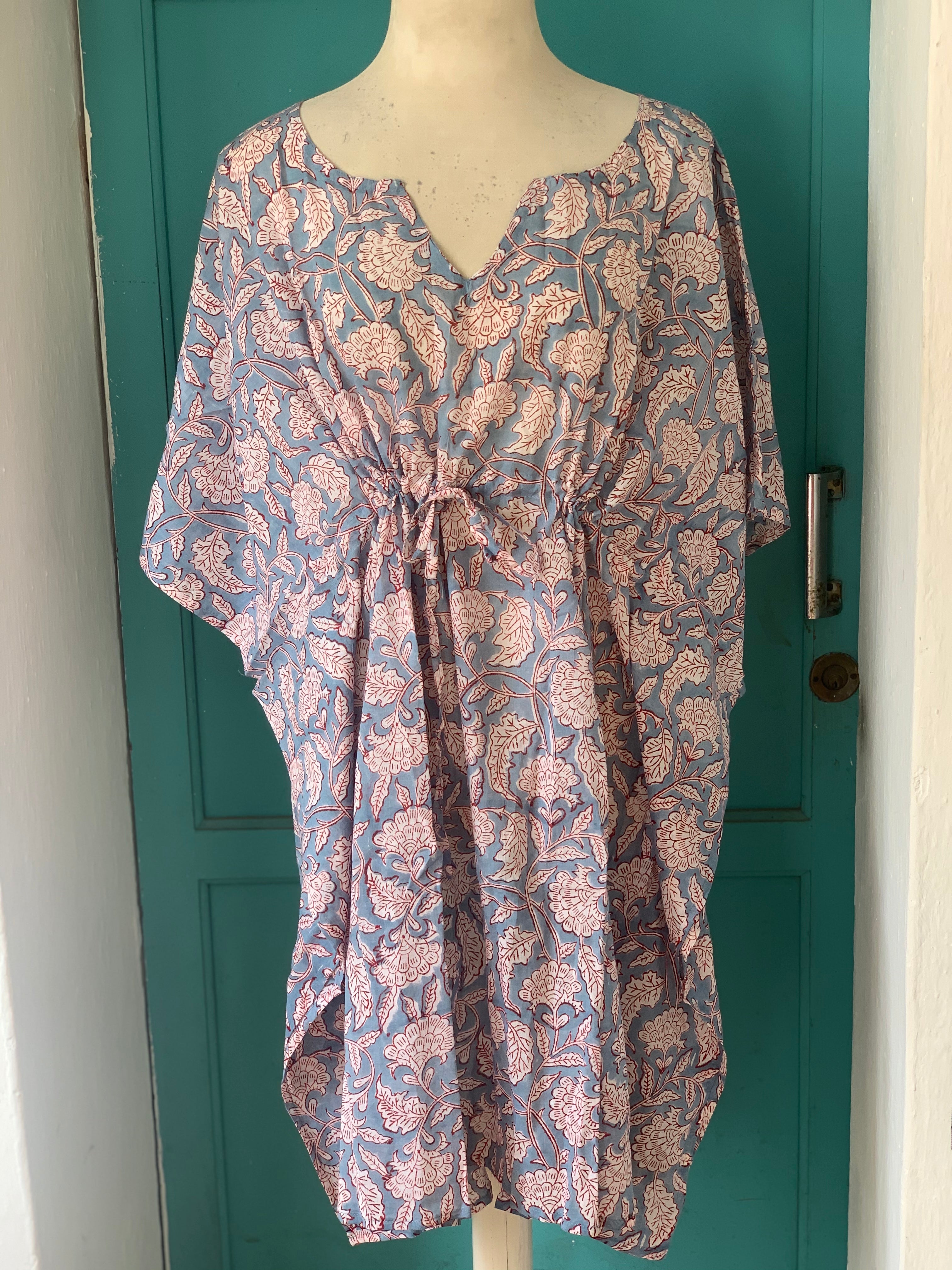 Stylish Short Kaftan Dress - Free Size Happy Block Print - Perfect for Beach, Vacation & Summer Outfits
