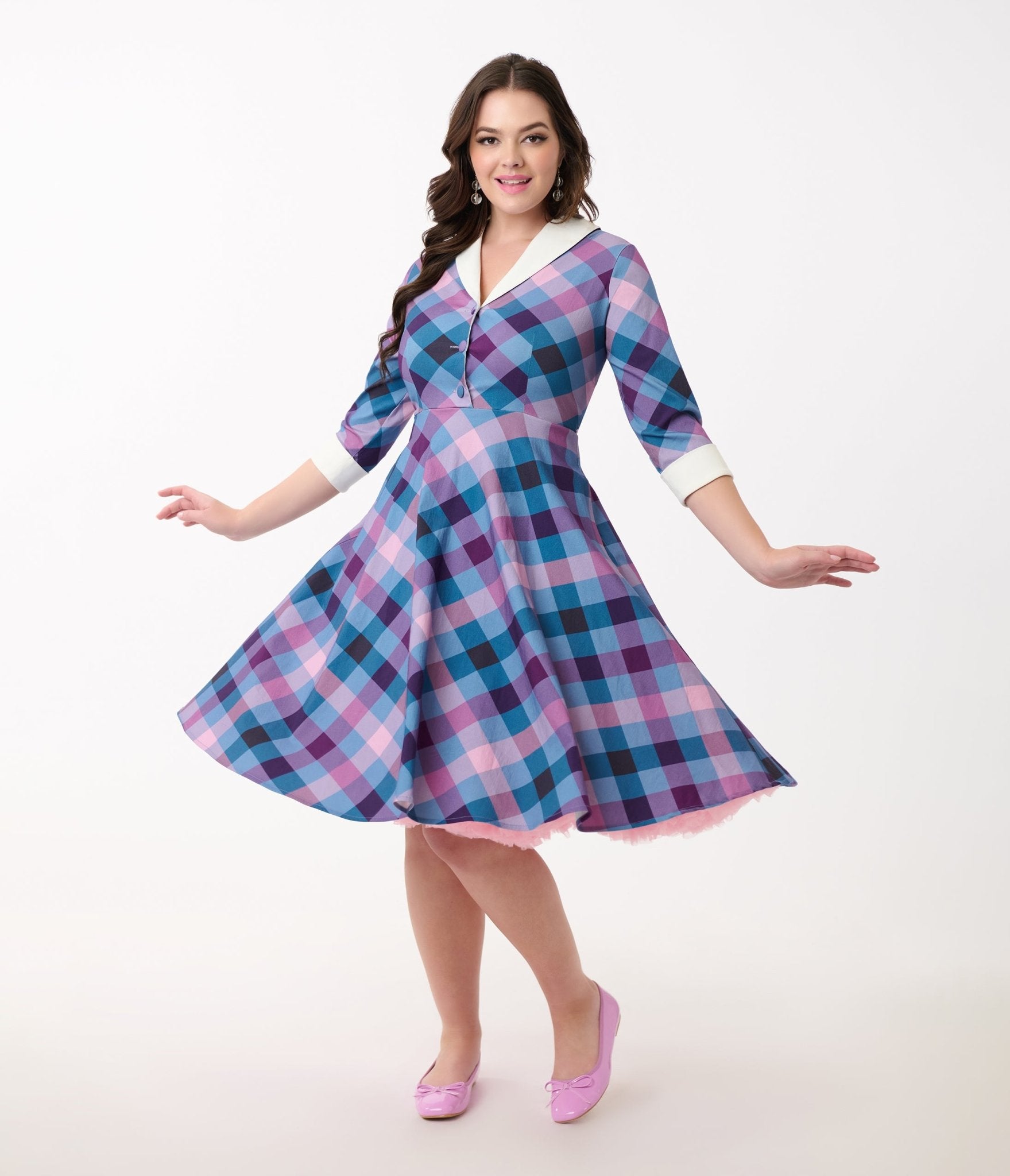 Vintage Blue & Purple Madras Plaid Shirt Dress for Women - Stylish Casual & Office Wear - Perfect for Spring Outfits, Date Nights & Weekend Brunch