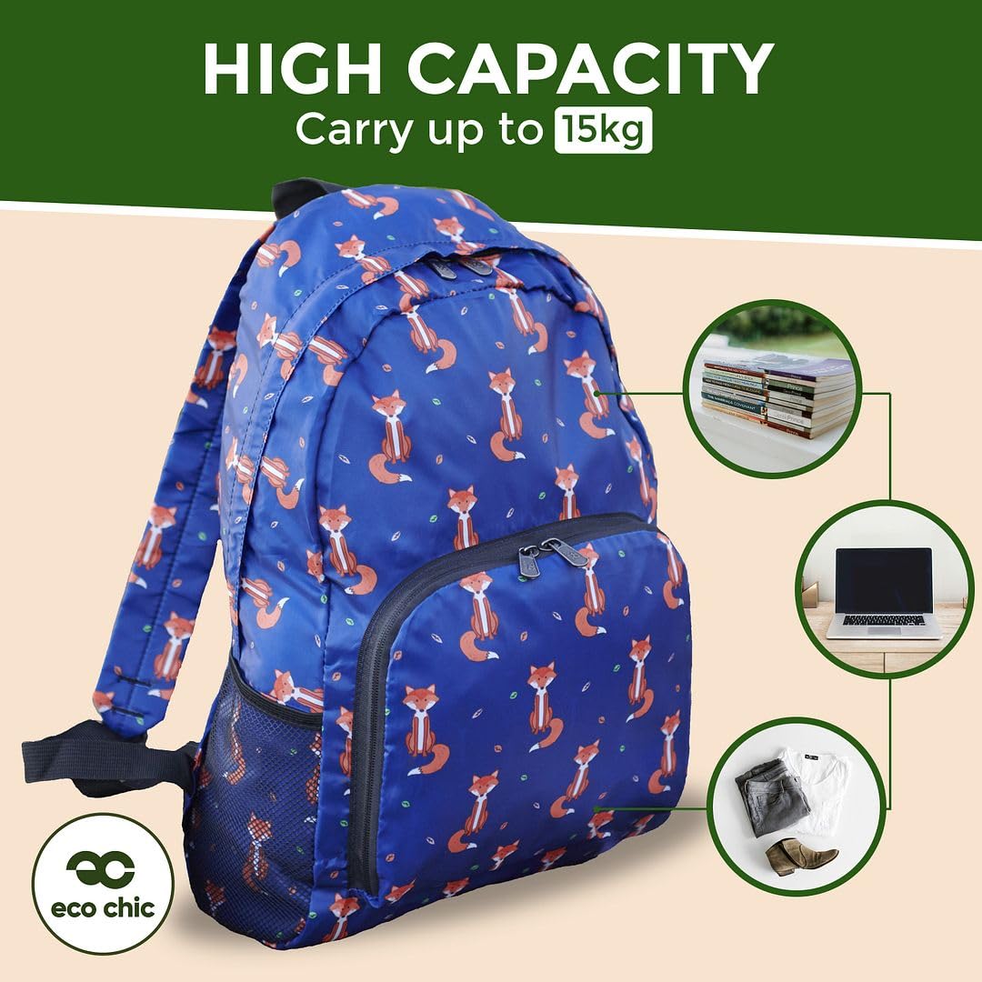 ECO CHIC Lightweight Foldable Backpack - Waterproof Hiking Daypack for Travel, Outdoor Adventures & Daily Use - Made from Recycled Materials (Palm Tree Beige) | Perfect for Camping, Beach Trips & Commuting