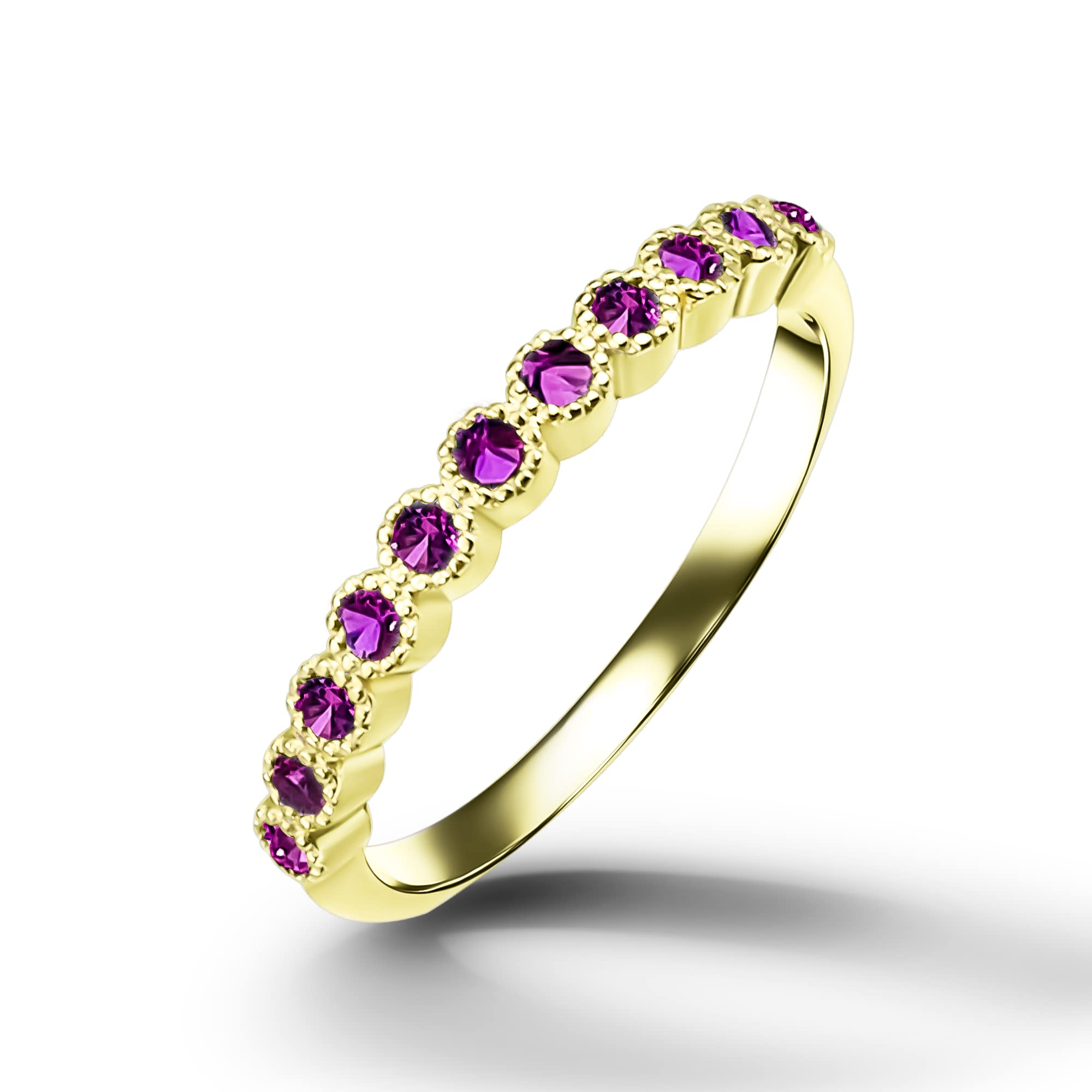 Ruby Ring - July Birthstone Gold Stacking Ring | Delicate Bezel Set Half Eternity Band | Perfect for Birthday Gifts, Anniversary Jewelry & Everyday Elegance