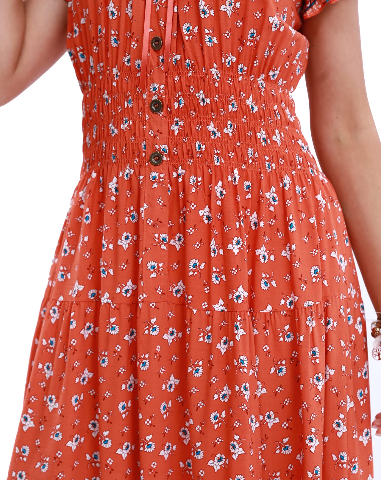 OSTOO Women's 2025 Summer Floral Maxi Dress - Boho Tiered Long Dress with Short Sleeves, Casual Flowy Beach Dress for Vacation, Party & Everyday Wear