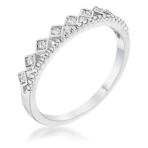 14Ct Rhodium Plated Cubic Zirconia Mini Crown Stackable Ring Band - Elegant Wedding, Anniversary, or Everyday Jewelry Gift for Women