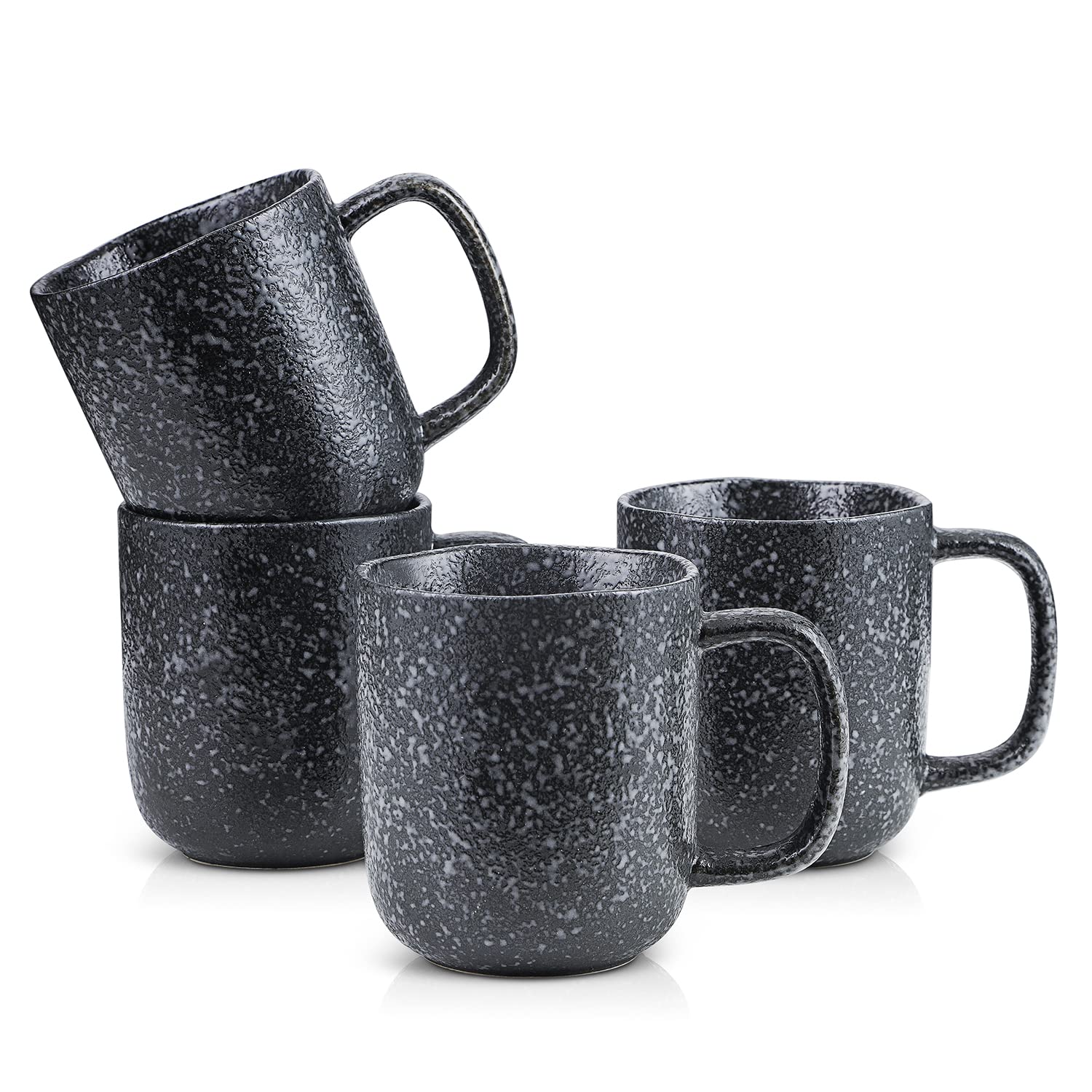 Premium Stoneware Dish Set - 4 Elegant Black and White Mugs for Coffee, Tea & Hot Beverages - Durable Ceramic Cups for Home, Office or Restaurant Use