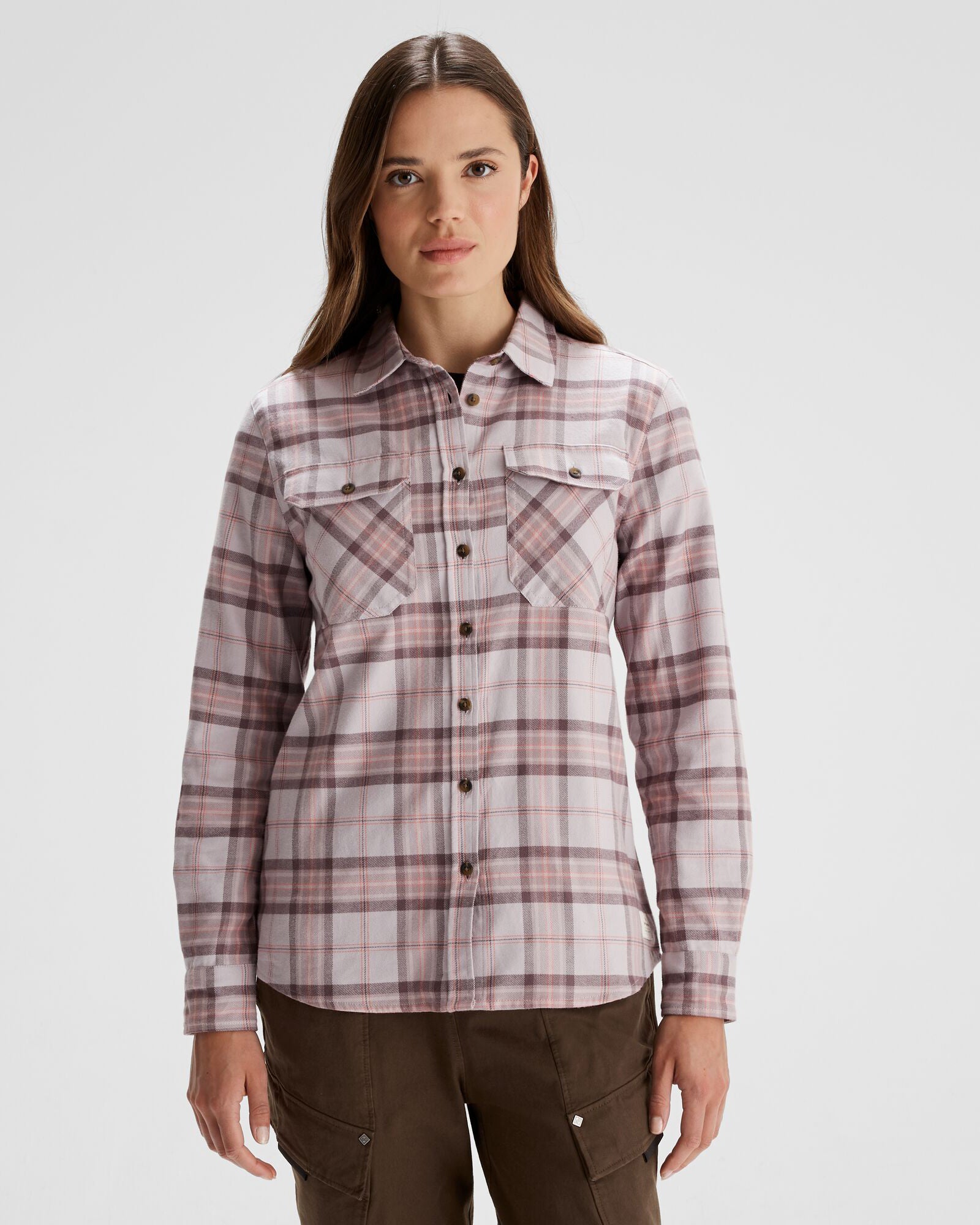 Women's Carrillon HF Long Sleeve Plaid Shirt - Soft Cotton Button Down Top for Casual Wear & Outdoor Adventures | Mountain Dove Plaid Pattern