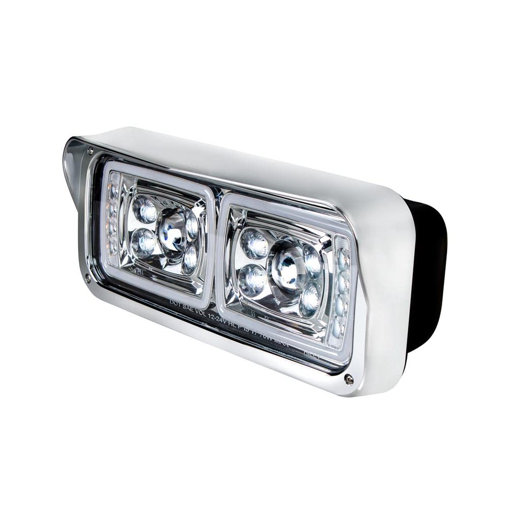 United Pacific 35823 LED Projection Headlight Assembly - Left Side (LH) 4x6 Inch Chrome Housing with High/Low Beam, LED Turn Signal & White Position Light | Fender Liner Included | Perfect for Jeep Wrangler, Ford F-150 & Chevy Silverado Off-Road Upgrades