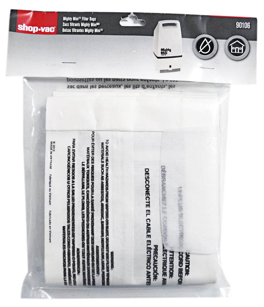 Shop Vac Might Mini Paper Vacuum Bags 90106 - 6 Pack, Compatible with Shop Vac Models - Ideal for Home Cleaning, Workshop Dust Collection & DIY Projects
