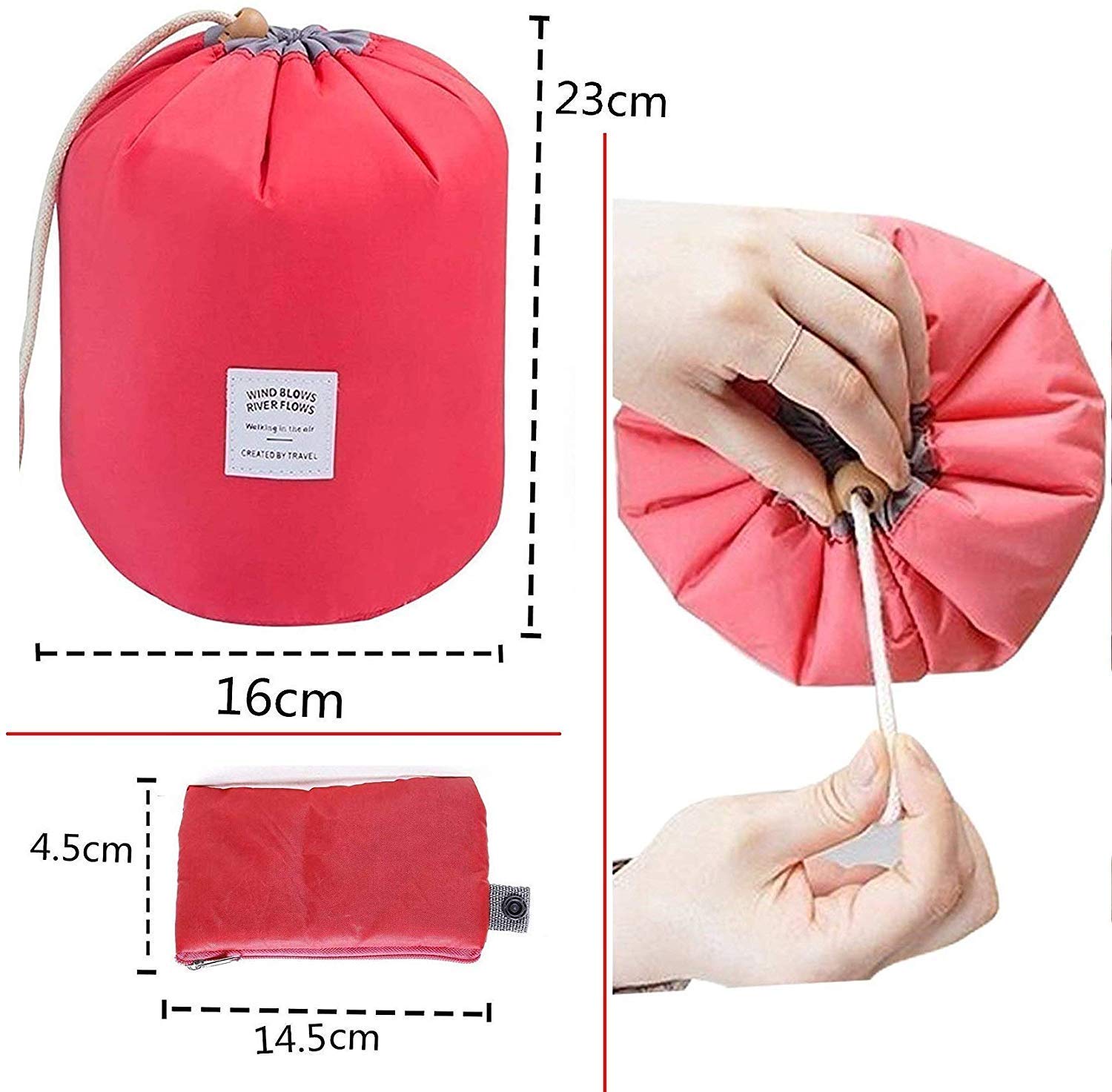 DREWIT STAR Premium Round Toiletry Bag for Women & Girls - Barrel Shaped Cosmetic Pouch, Travel Makeup Organizer (Multiple Colors) | Perfect for Travel, Gym, Beach & Daily Essentials Storage