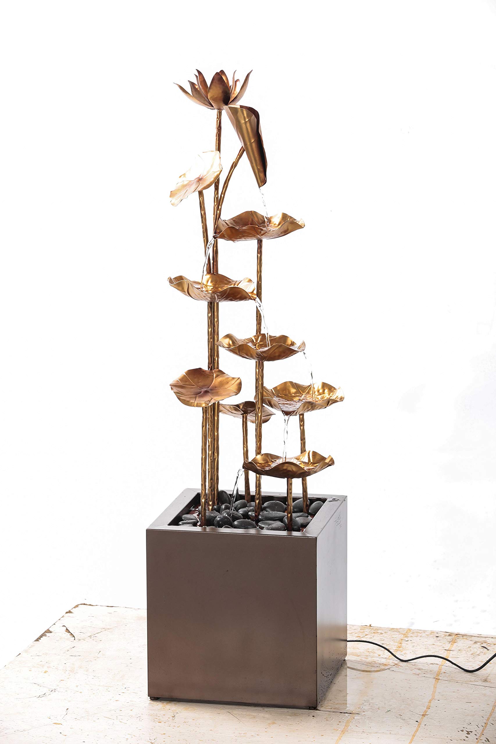 Hi-Line Gift 79542-A Elegant Zinc Metal Gold Lotus Fountain - Perfect for Home Decor, Garden Water Feature, and Meditation Spaces