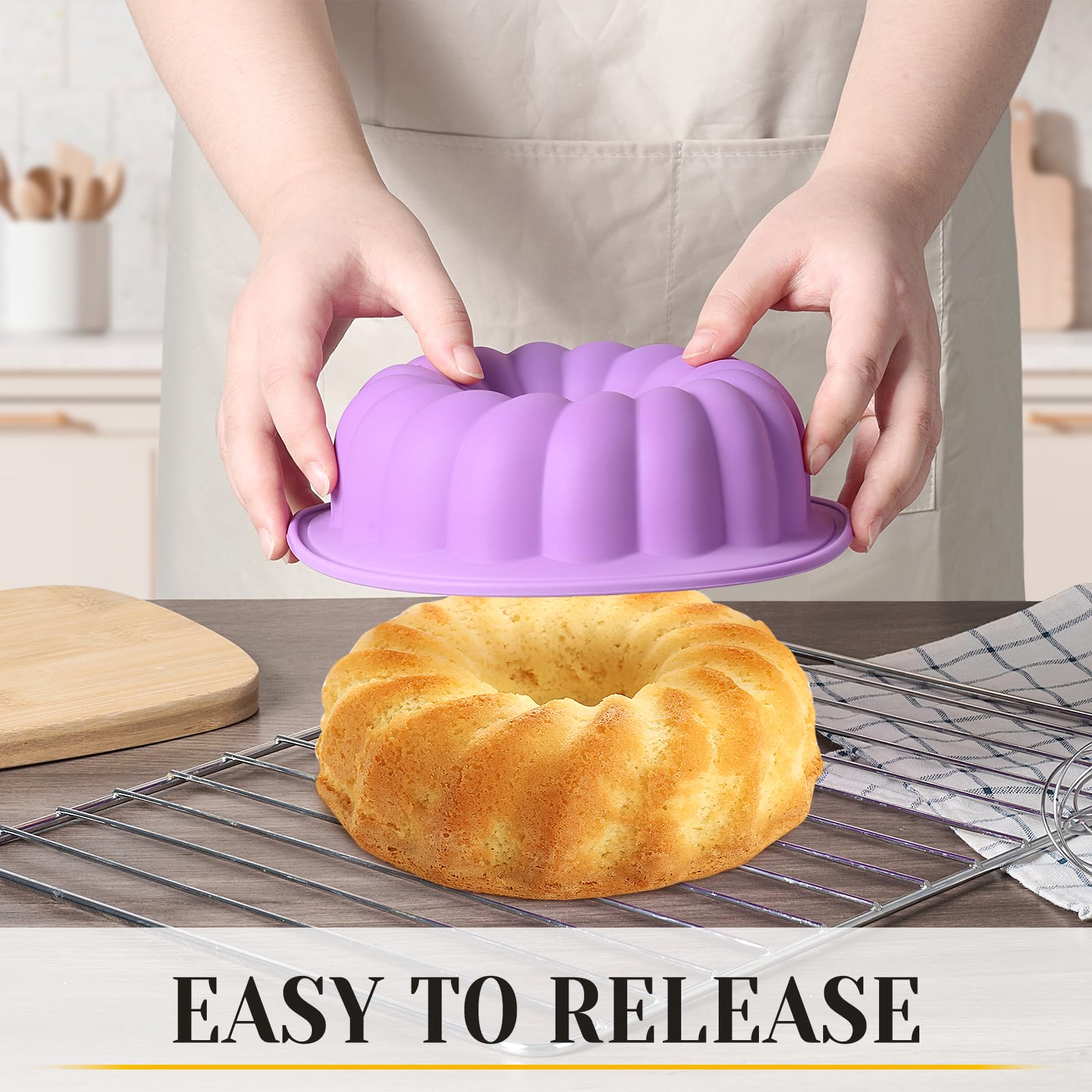 2 Pack Non-Stick Silicone Cake Pans - 8 & 10 Inch Baking Molds for Gelatin, Bundt Cake, Jello, Brownie, Cornbread | Perfect for Home Baking, Party Desserts & Holiday Cooking
