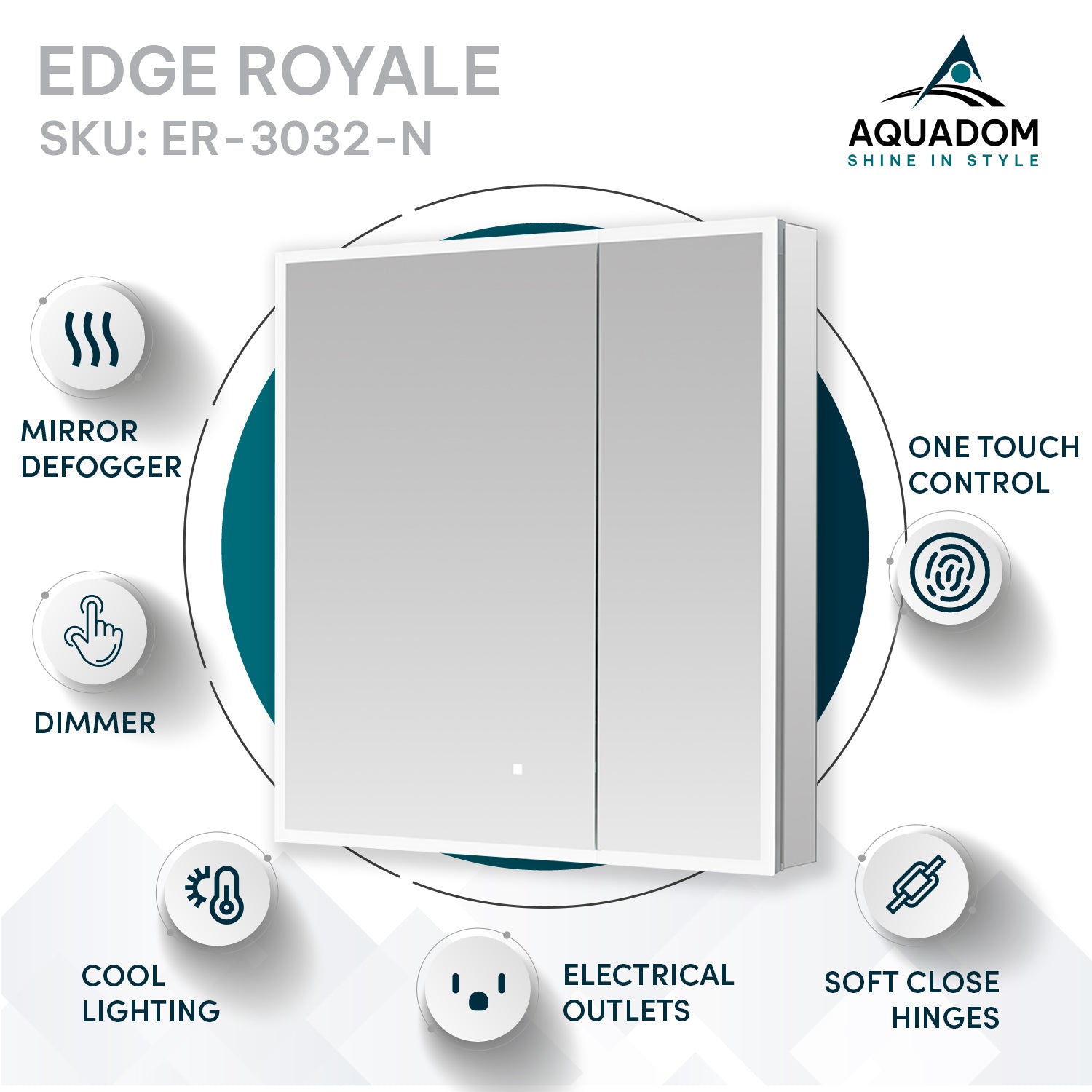 Aquadom Edge Royale 30x32 Inch LED Bathroom Medicine Cabinet - Modern Mirror with Lights for Vanity, Shaving & Makeup