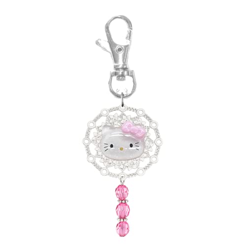 Villages Marketplace Handbag & Backpack Charm - Silver Filigree Kitty with Pink Beads | Cute Purse Accessory for Women & Girls | Perfect for School, Travel & Everyday Use