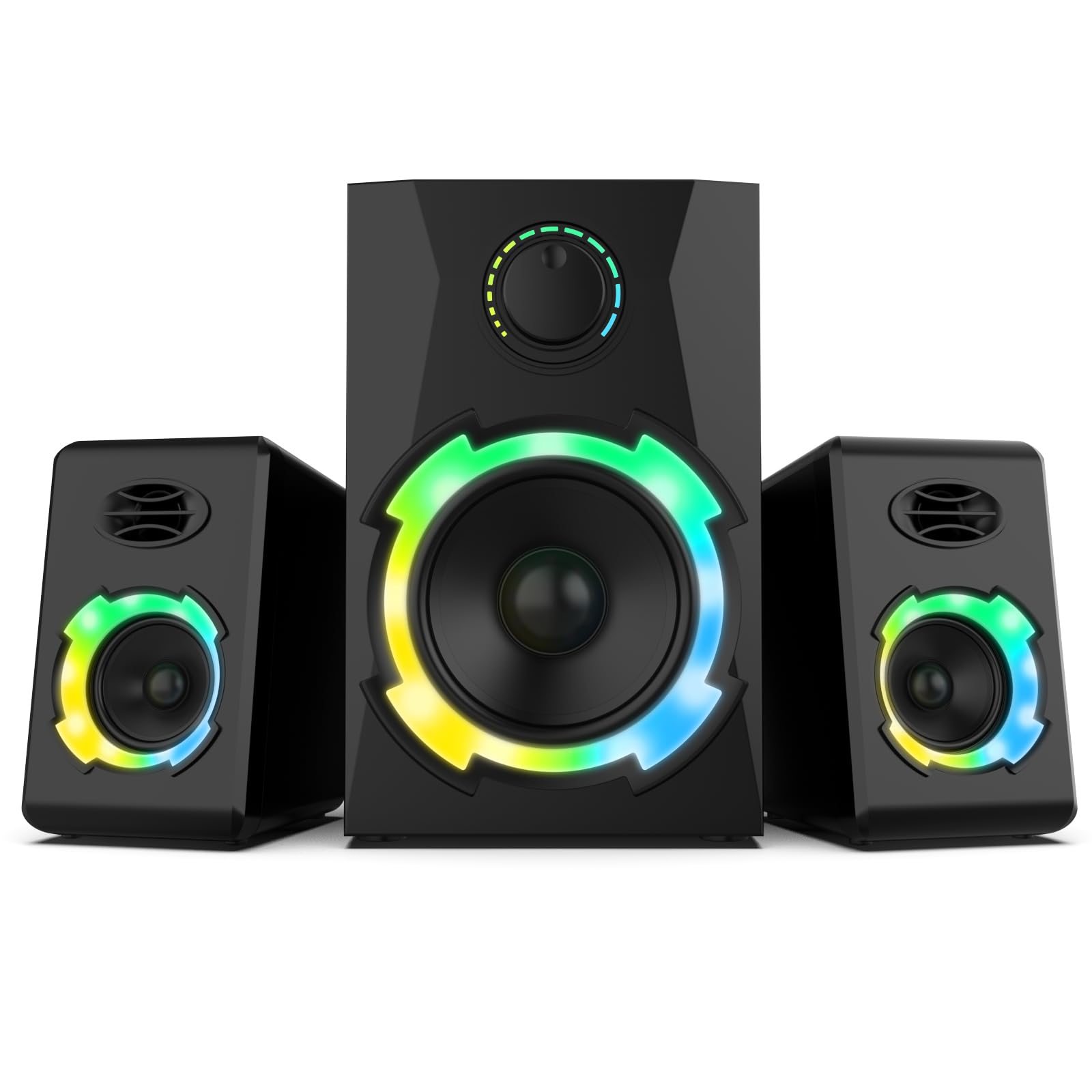 OROW 18W 2.1 PC Gaming Speakers with Subwoofer, RGB Lighting, SD/USB Play, Multimedia System for Desktop, Laptop, Home Theater (S215&Black)
