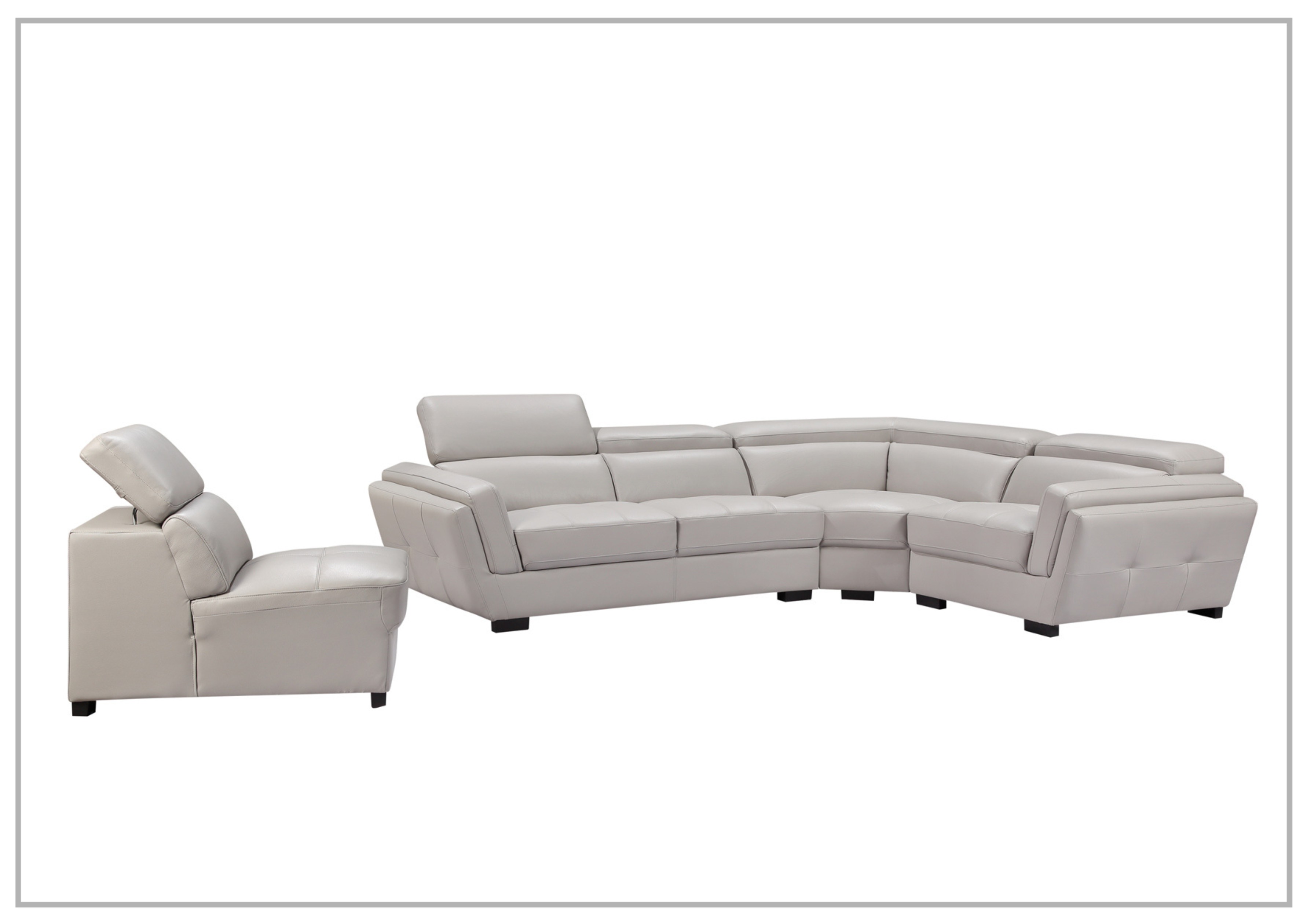 Gio Italia Adley L-Shaped Leather Sectional Sofa with Adjustable Headrests - Modern Living Room Furniture for Home Theater & Family Gatherings