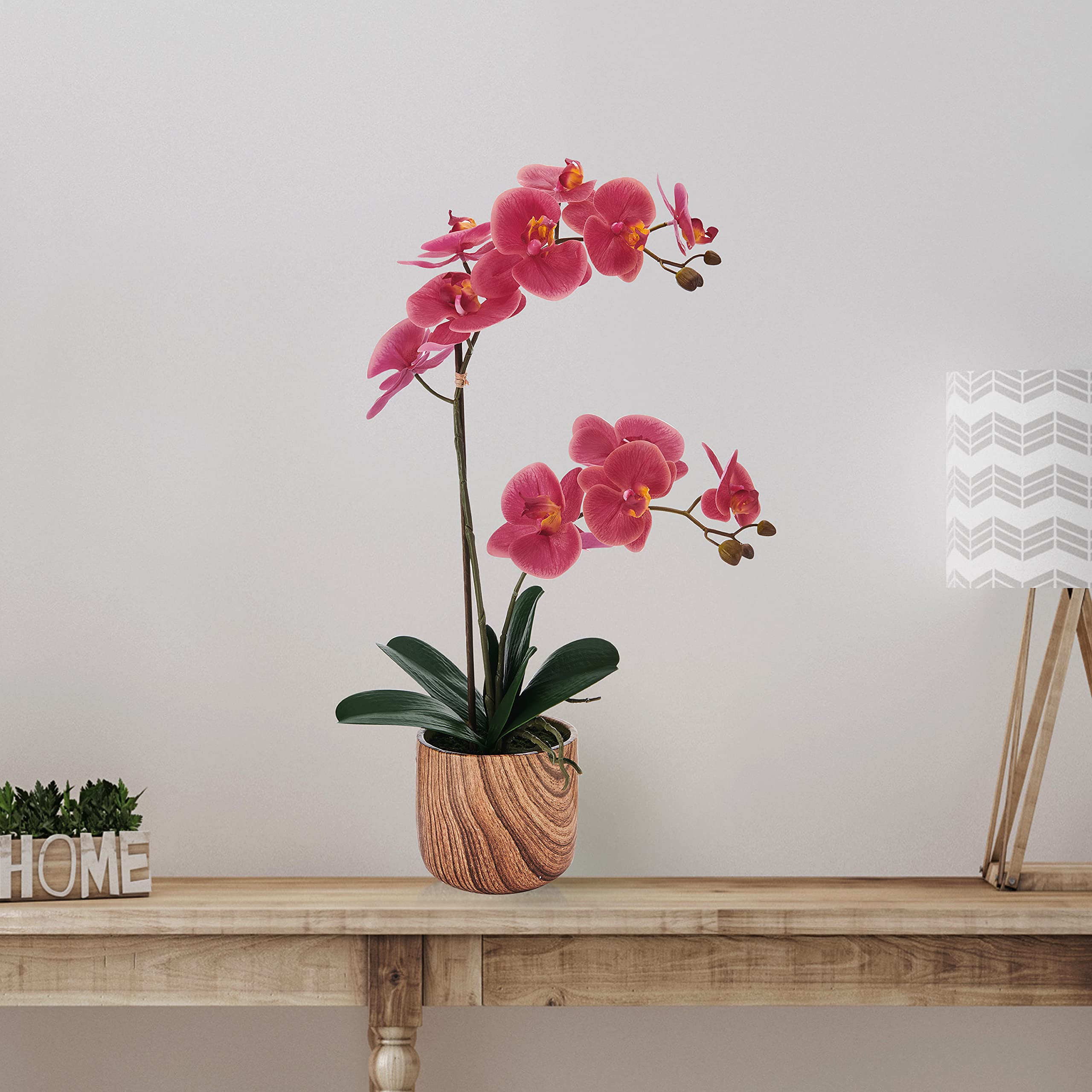 Mikasa Artificial Orchid in Pot - Real Touch Phalaenopsis Silk Flower with Faux Wood Cement Planter, 22-Inch Double Stem Rosewood Home Decor for Living Room, Office, Wedding Centerpiece