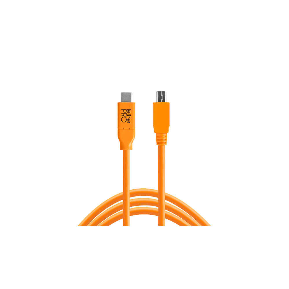 TetherPro 4.6m (15ft) USB C to USB 2.0 Mini B Cable - High Visibility Orange Tether Cord for DSLR Cameras, Digital Cameras & Photo Equipment - Perfect for Studio Photography & Outdoor Shooting