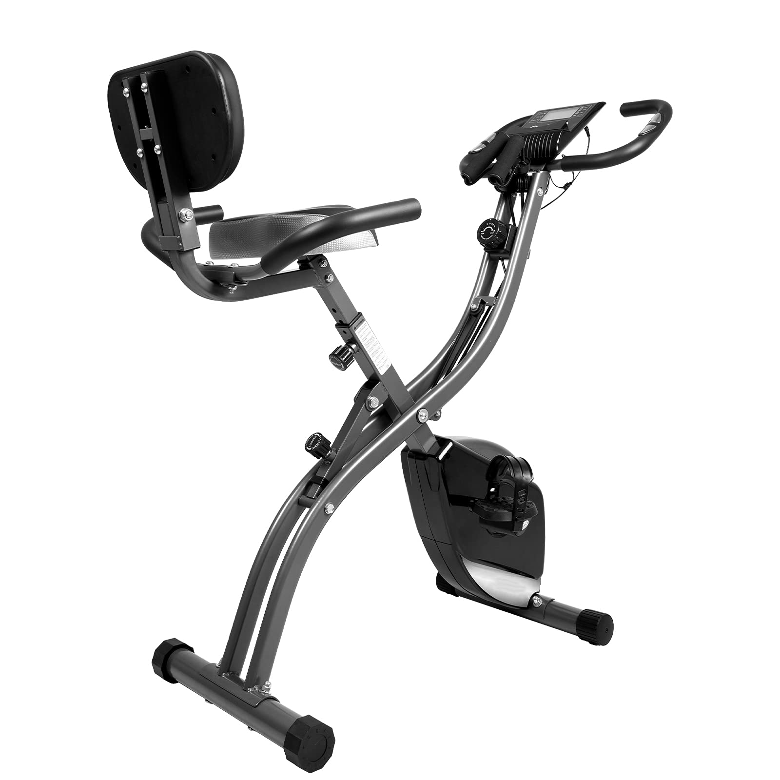 Ultra-Quiet Folding Exercise Bike with 8-Level Resistance - Indoor Cycling Bike with LCD Monitor, Arm Resistance Bands & High Backrest - Home Workout Equipment for Men, Women & Seniors - Perfect for Small Spaces & Apartment Fitness