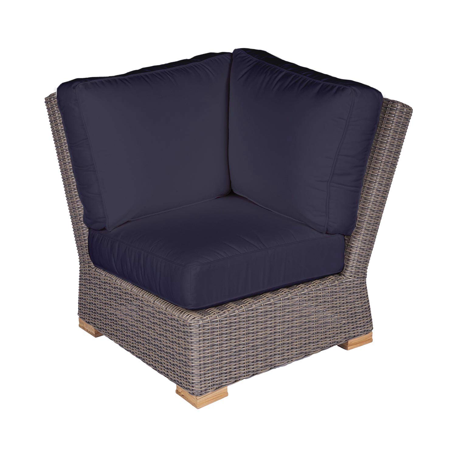 Sanibel 6-Piece Deep Seating Teak Patio Furniture Set with Sectional Sofa, Rectangular Coffee Table & Side Table (P163NA) - Navy Heavy Duty Outdoor Cushions for Poolside, Garden & Backyard Relaxation