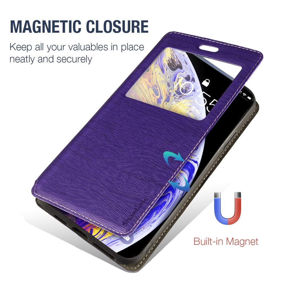 Premium Wood Grain Leather Flip Case for Asus ZenFone Selfie ZD551KL - Magnetic Cover with Card Holder & Viewing Window | Perfect for Work, Travel & Everyday Protection