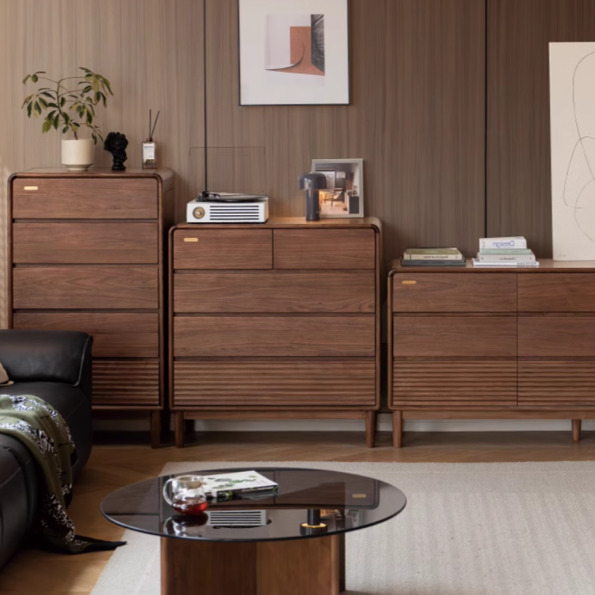 Premium Black Walnut Solid Wood Storage Cabinet with Drawers - Handcrafted Dresser for Bedroom, Living Room & Office Organization