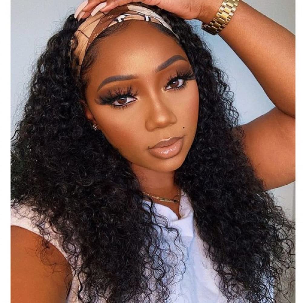 Rebasar 22 Inch Human Hair Wigs for Black Women - Glueless Deep Wave Headband Wig with No Lace Front, Natural Black Color Half Wig - Perfect for Daily Wear, Parties, and Special Occasions