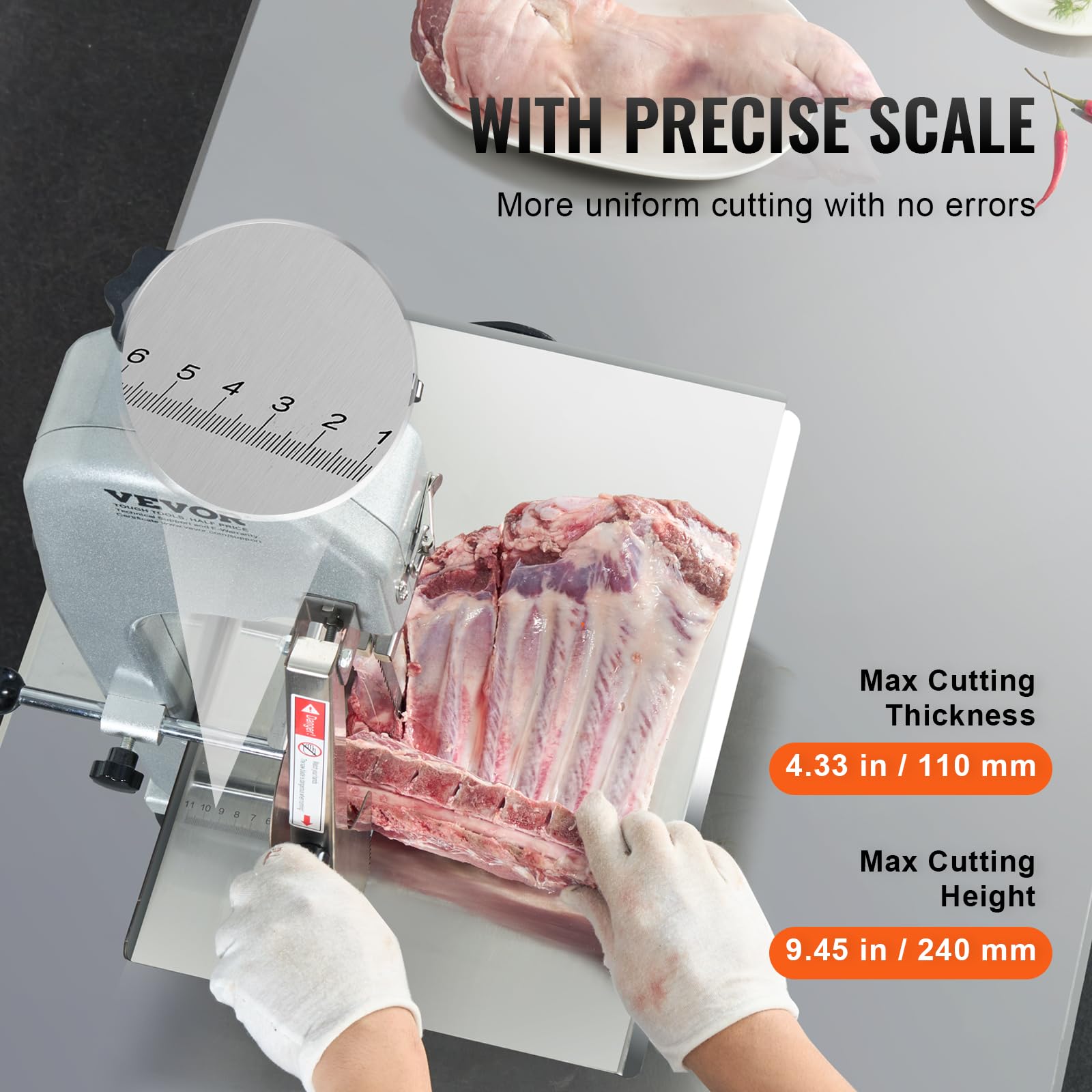 VEVOR 650W Commercial Electric Meat Bandsaw - Stainless Steel Countertop Bone Saw Machine with 4.33