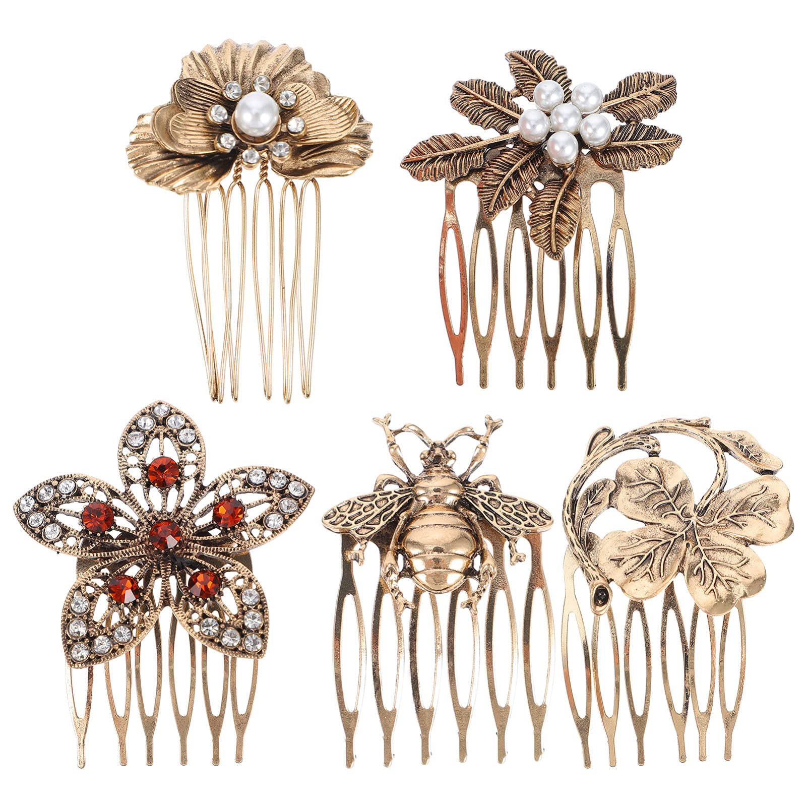 Vintage Pearl Rhinestone Flower Hair Side Combs - French Teeth Hair Clips for Women & Girls - Elegant Bridal Wedding Hair Accessories (Perfect for Prom, Parties & Special Occasions)