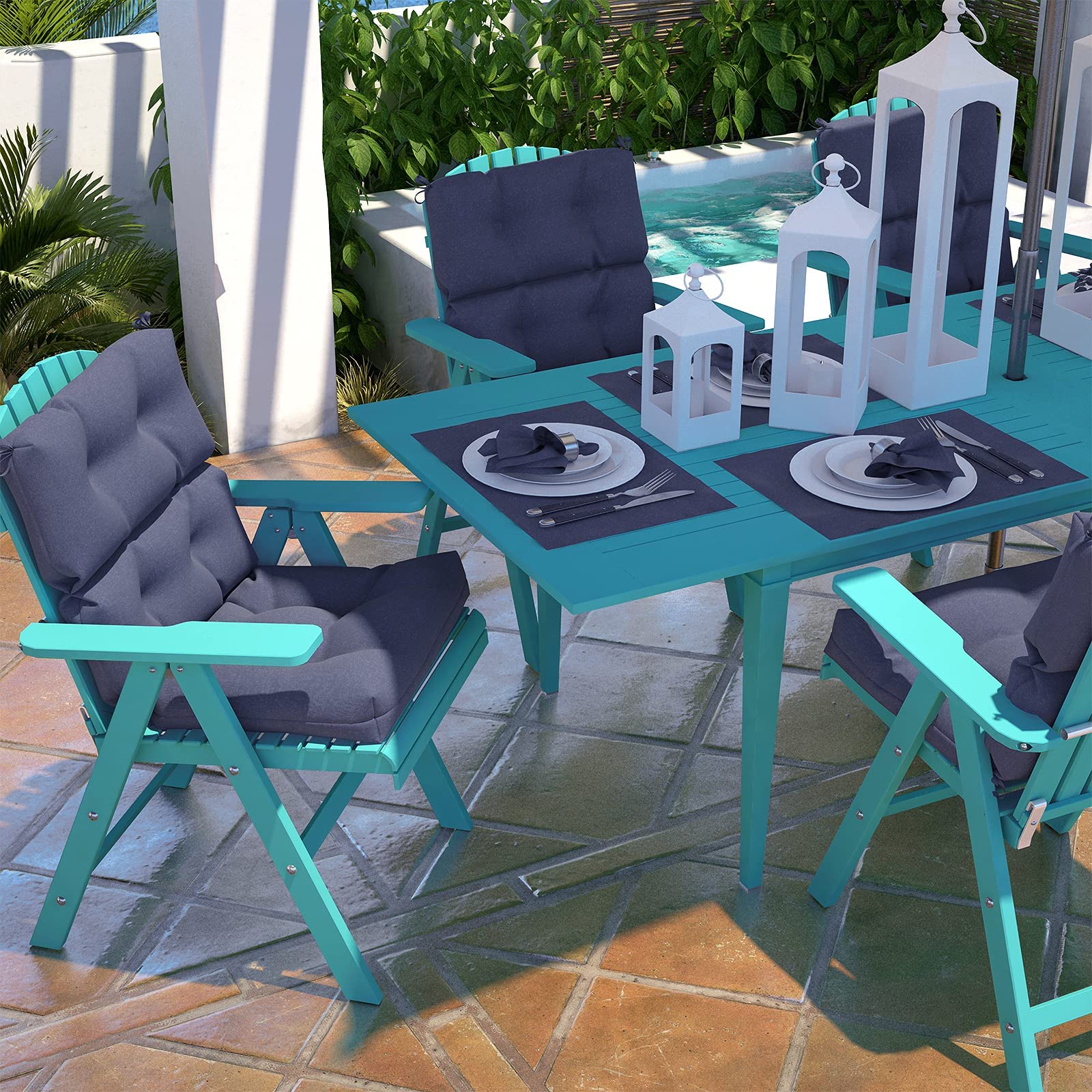 LVTXIII Patio Tufted High Back Seat Cushion Set of 2 - Outdoor Rocking Chair Cushions Replacement for Adirondack Chairs - Navy Textured 44